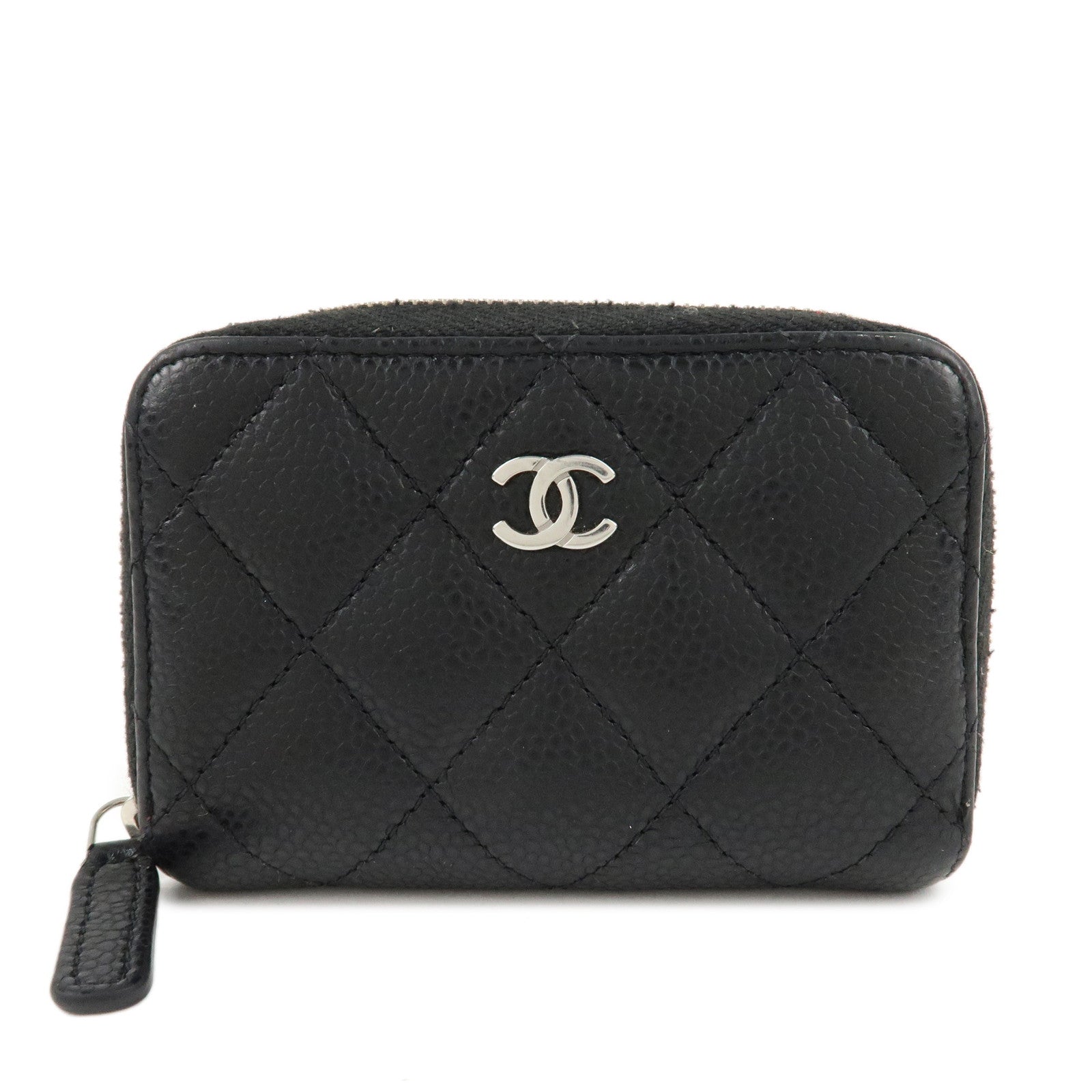 CHANEL-Matelasse-Caviar-Skin-Round-Zipper-Coin-Case-Black-A69271