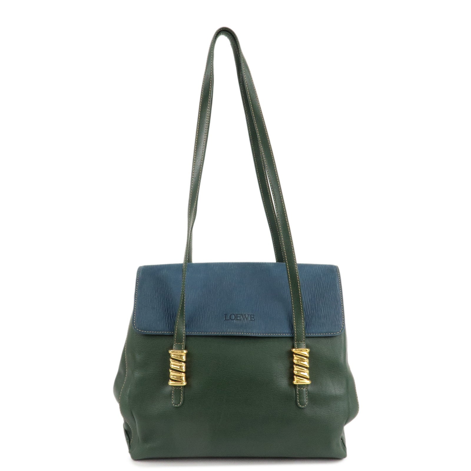 LOEWE-Velazquez-Suede-Leather-Shoulder-Bag-Green-Blue