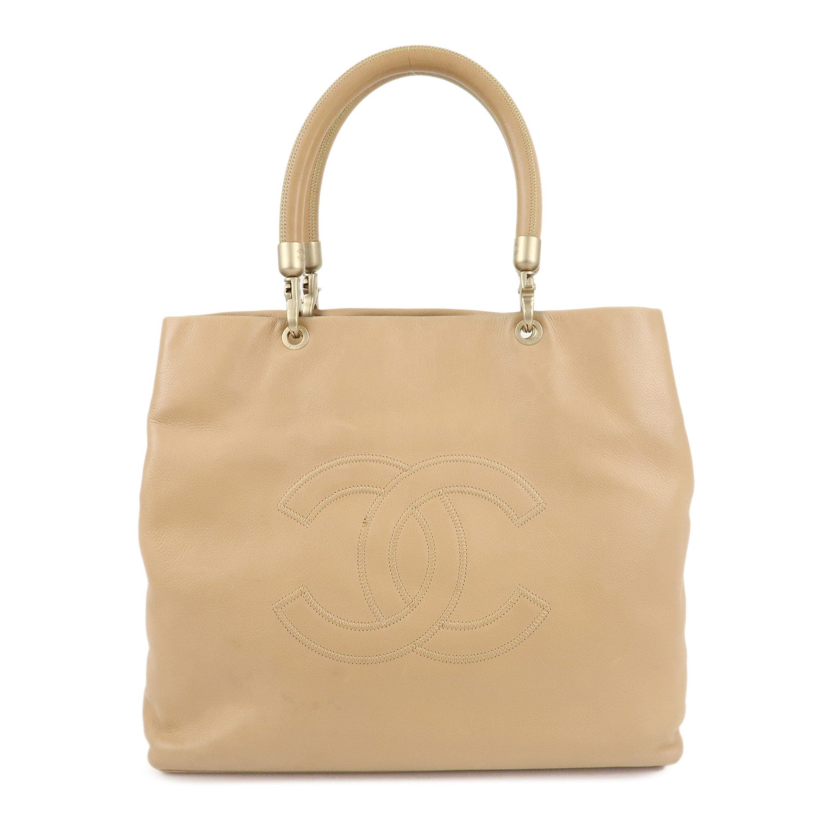 CHANEL-Cavier-Skin-Coco-Mark-Tote-Bag-Hand-Bag-Beige-Gold-HDW