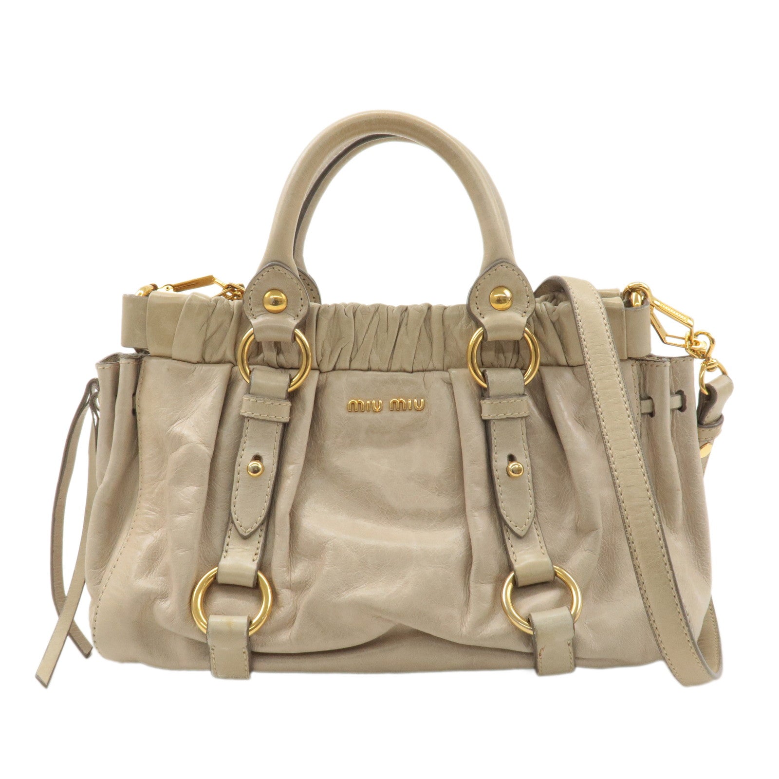 MIU MIU Leather 2Way Bag Hand Bag Shoulder Bag Light Green