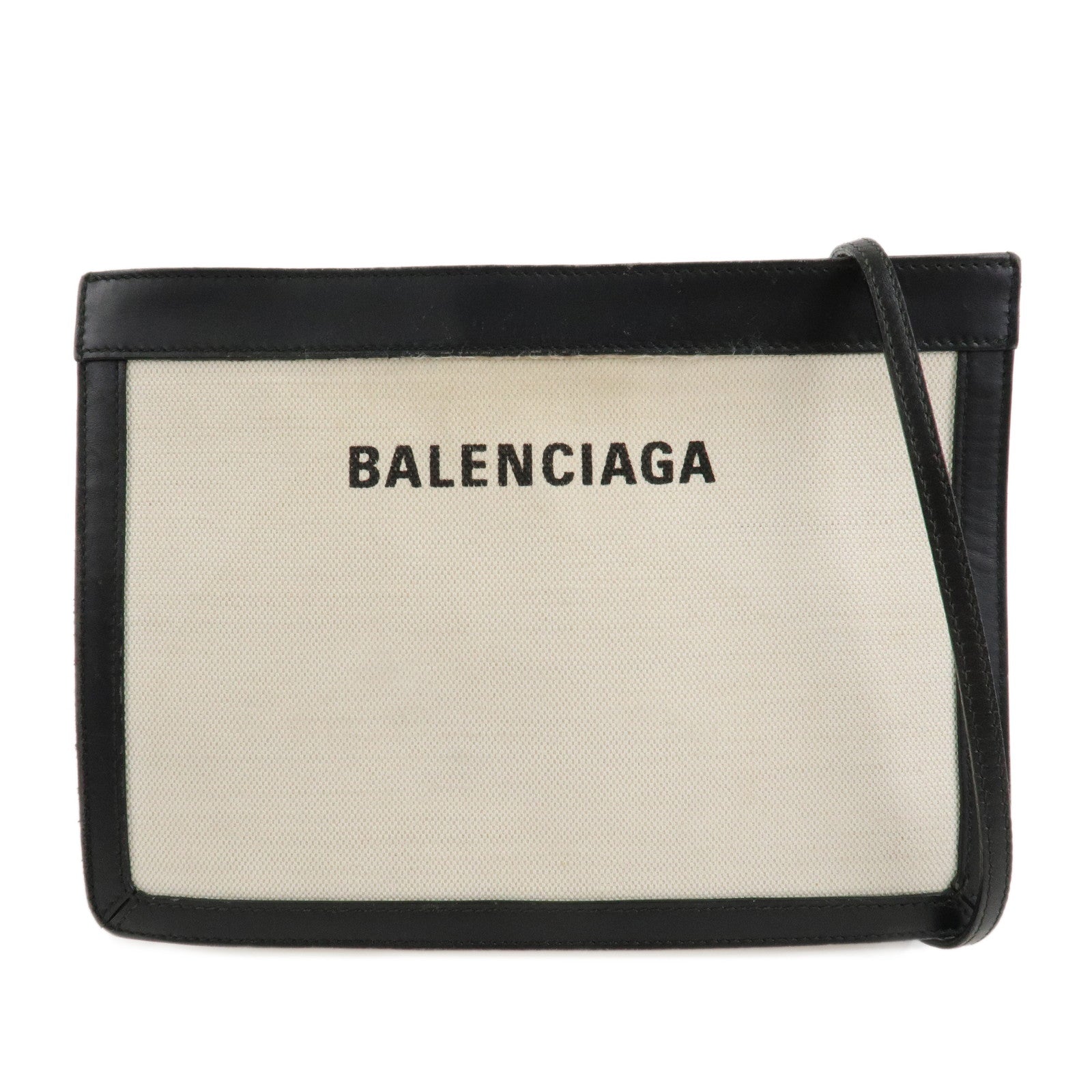 BALENCIAGA-Pochette-Canvas-Leather-Shoulder-Bag-white-339937