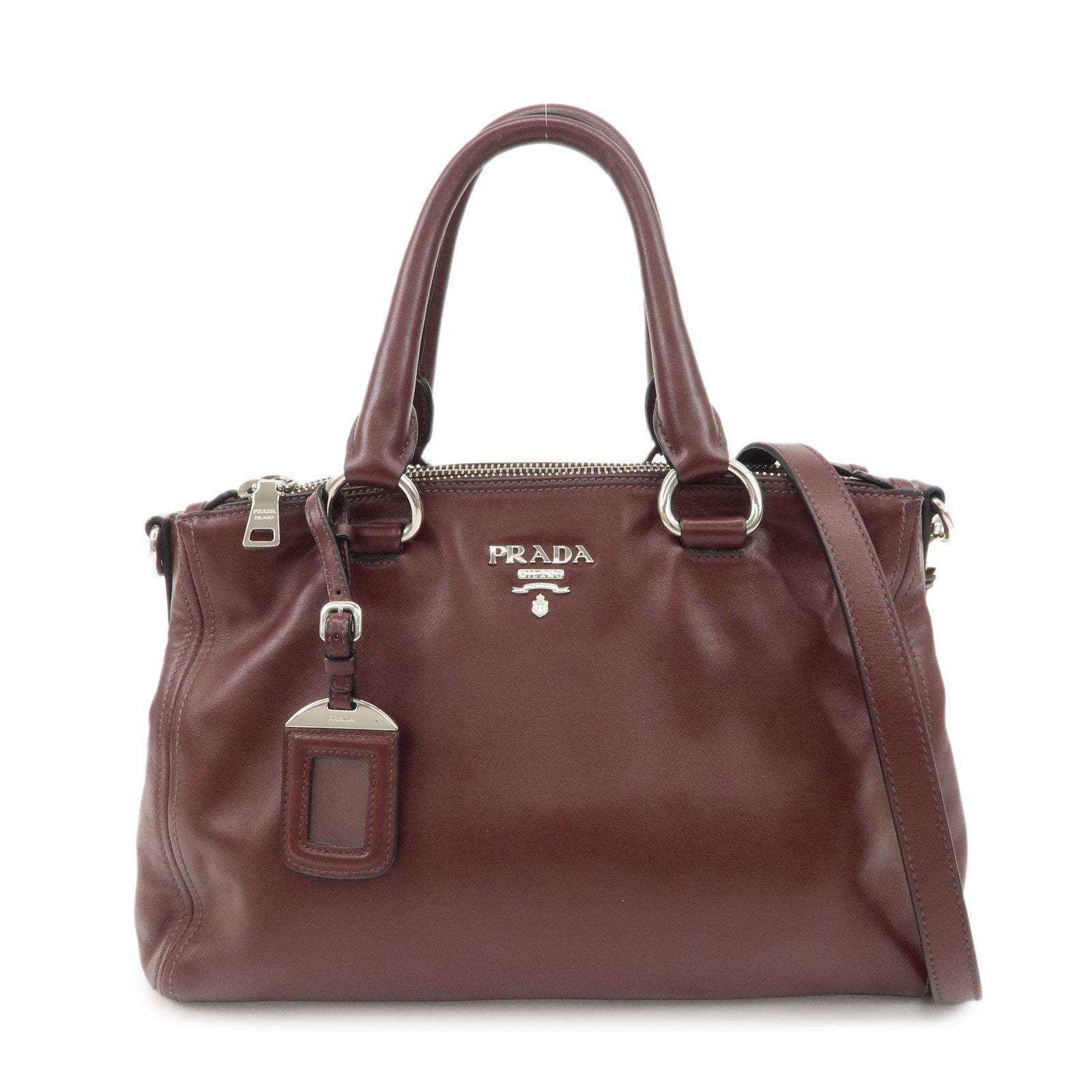 PRADA-Leather-2Way-Bag-Hand-Bag-Shoulder-Bag-Bordeaux-BN2866