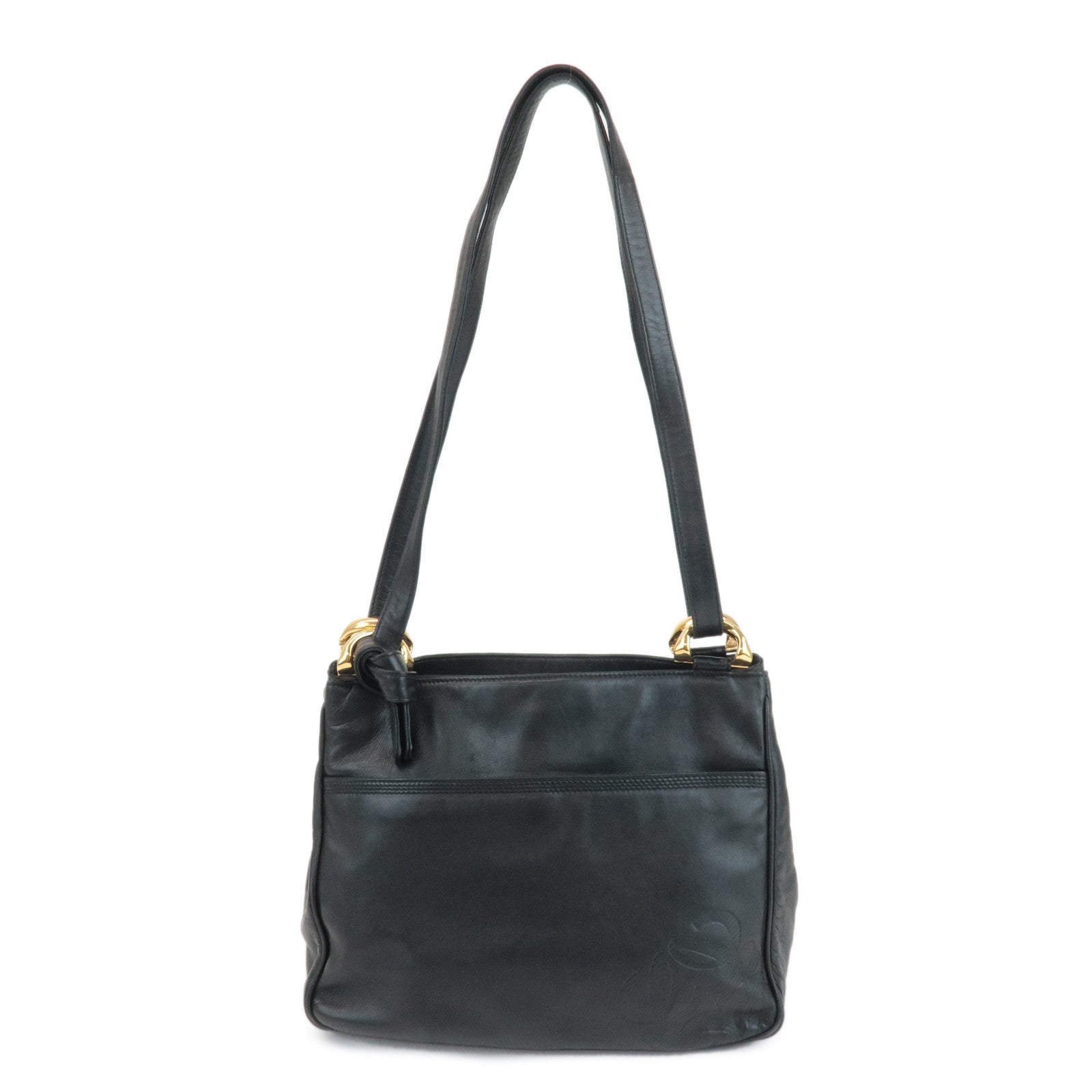 LOEWE-Anagram-Leather-Shoulder-Bag-Black-Gold-Hardware