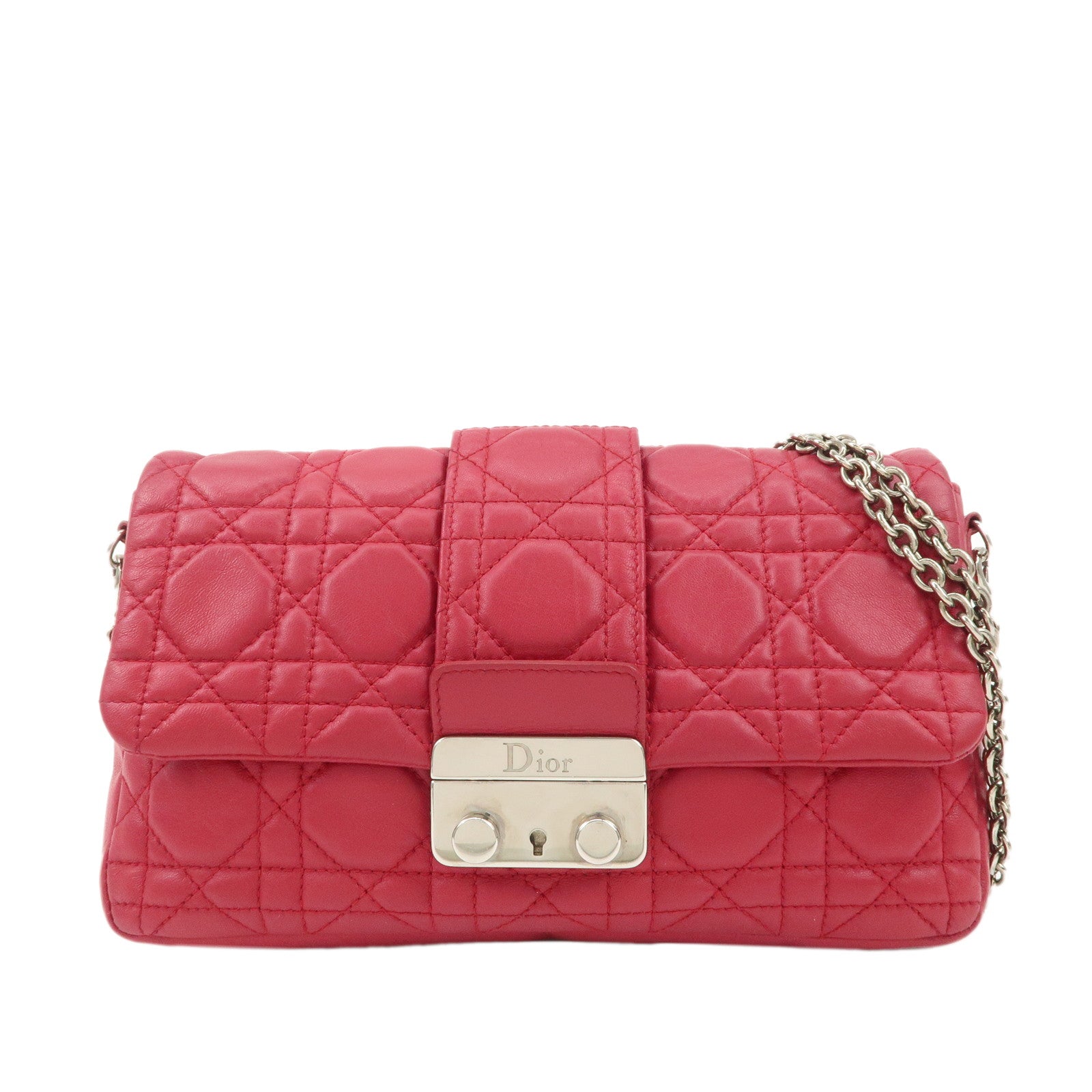 Christian-Dior-Cannage-Leather-Chain-Shoulder-Bag-Red