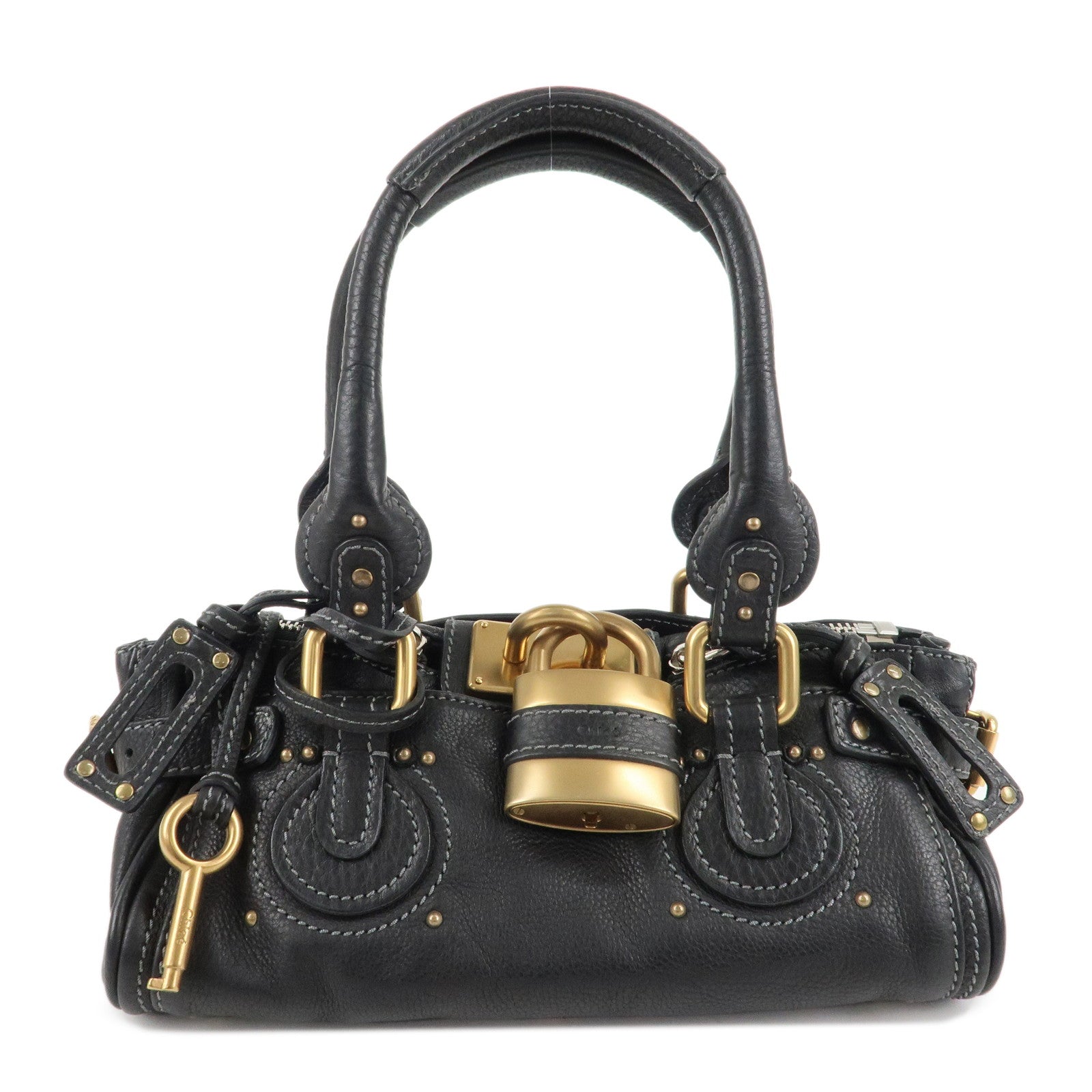 Chloe-Paddington-Leather-Shoulder-Bag-Hand-Bag-Black-Gold-HDW