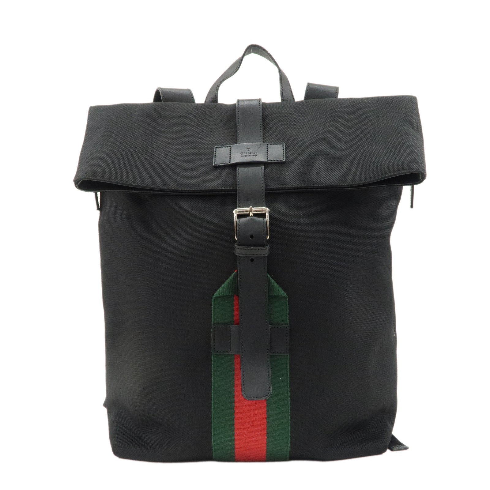 GUCCI-Sherry-Canvas-Leather-Ruck-Sack-Back-Pack-Black-337075