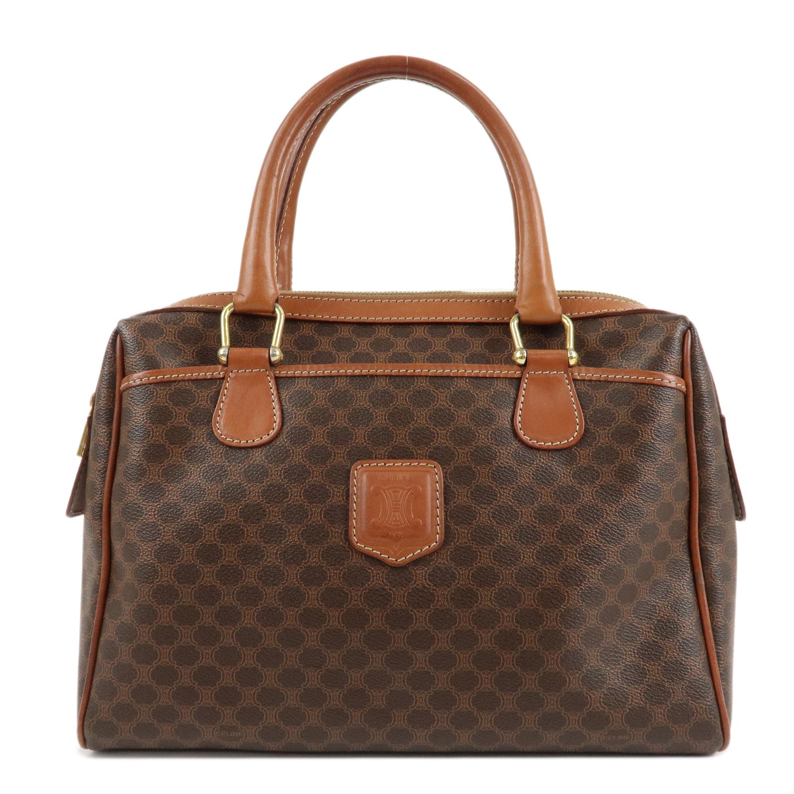 CELINE-Macadam-PVC-Leather-Boston-Bag-Hand-Bag-Brown