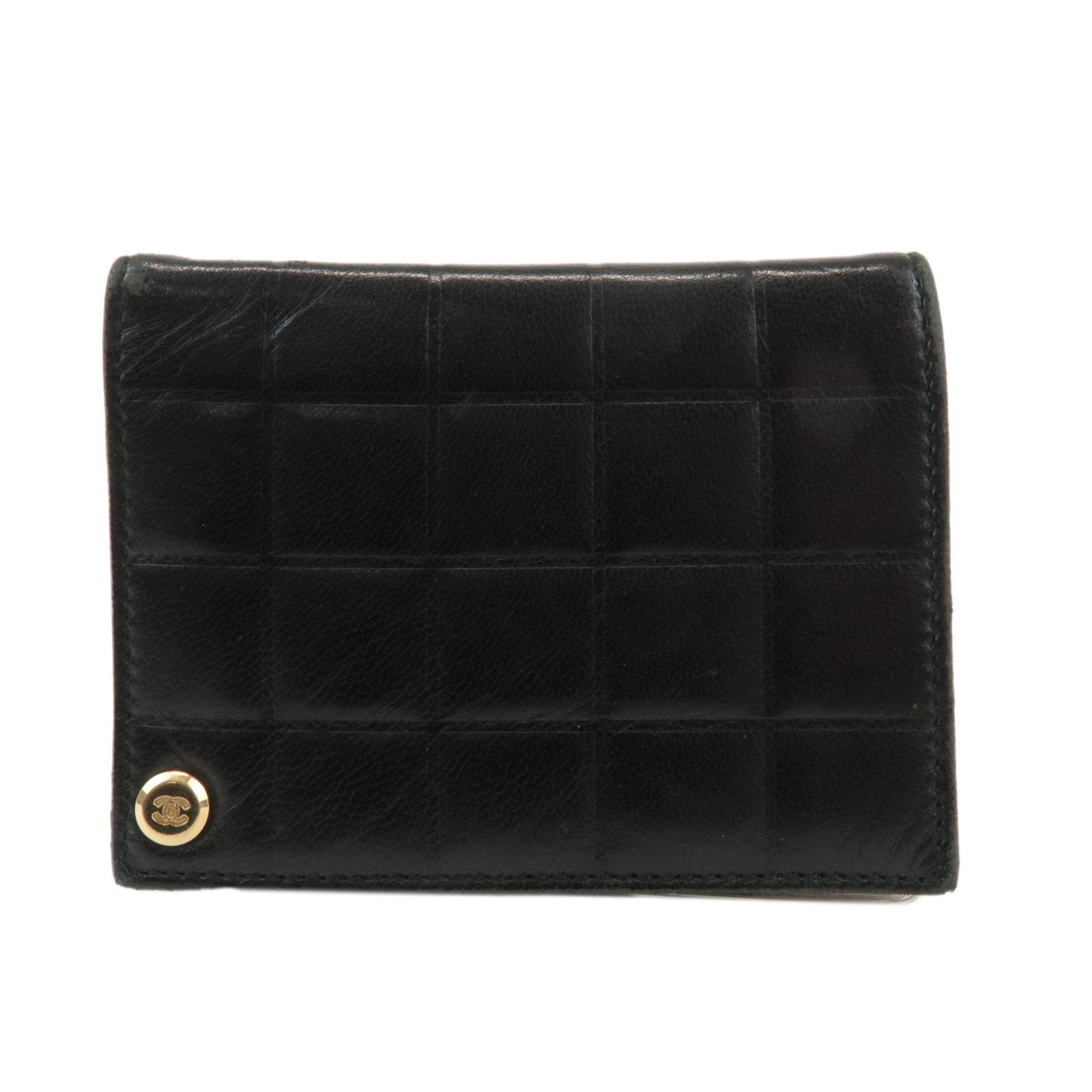 CHANEL-Chocolate-Bar-Lamb-Skin-Card-Case-Black