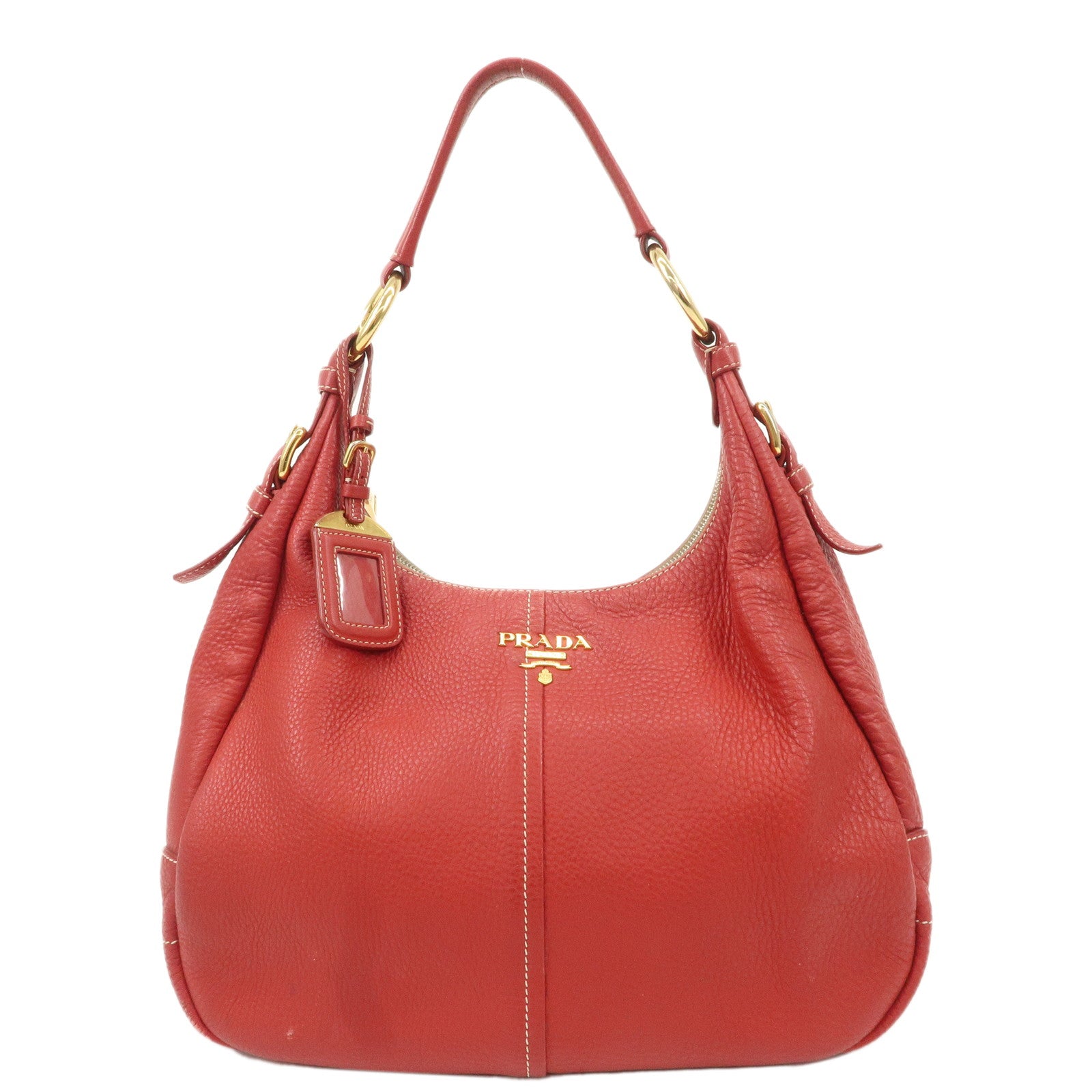 PRADA-Logo-Leather-Shoulder-Bag-Hand-Bag-Red-BR4373