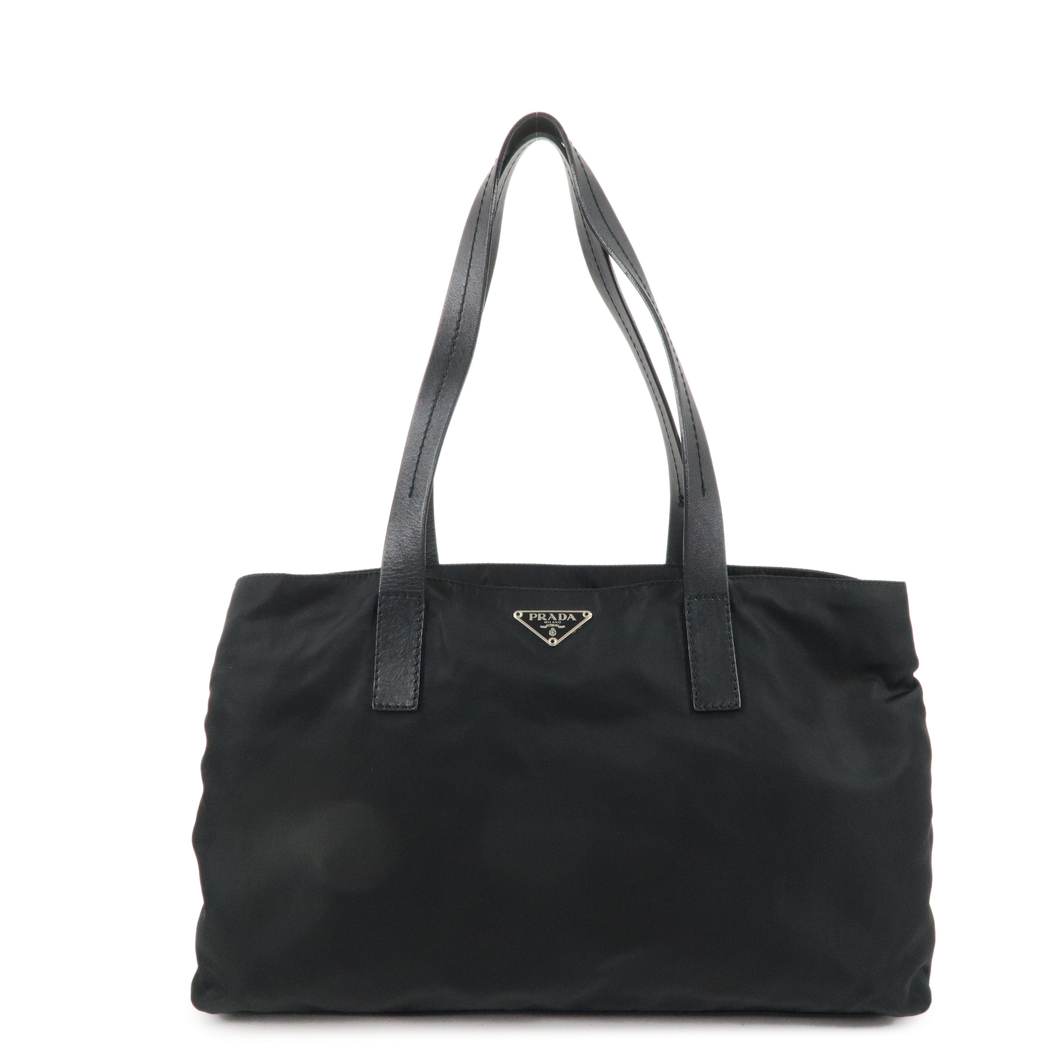 PRADA Logo Nylon Leather Tote Bag Shoulder Bag Black BR0410