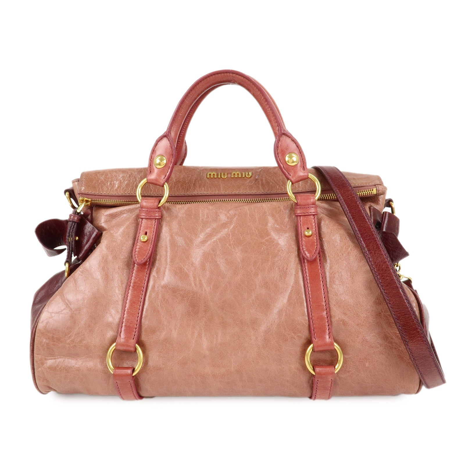 MIU-MIU-Leather-2Way-Bag-Hand-Bag-Pink-Gold-Hardware