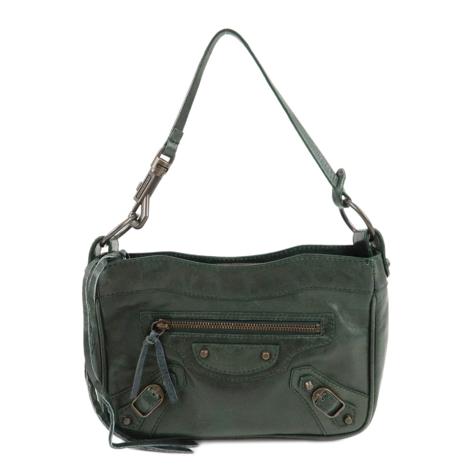 BALENCIAGA-The-Shoulder-Leather-2-Way-Hand-Bag-Green-138226