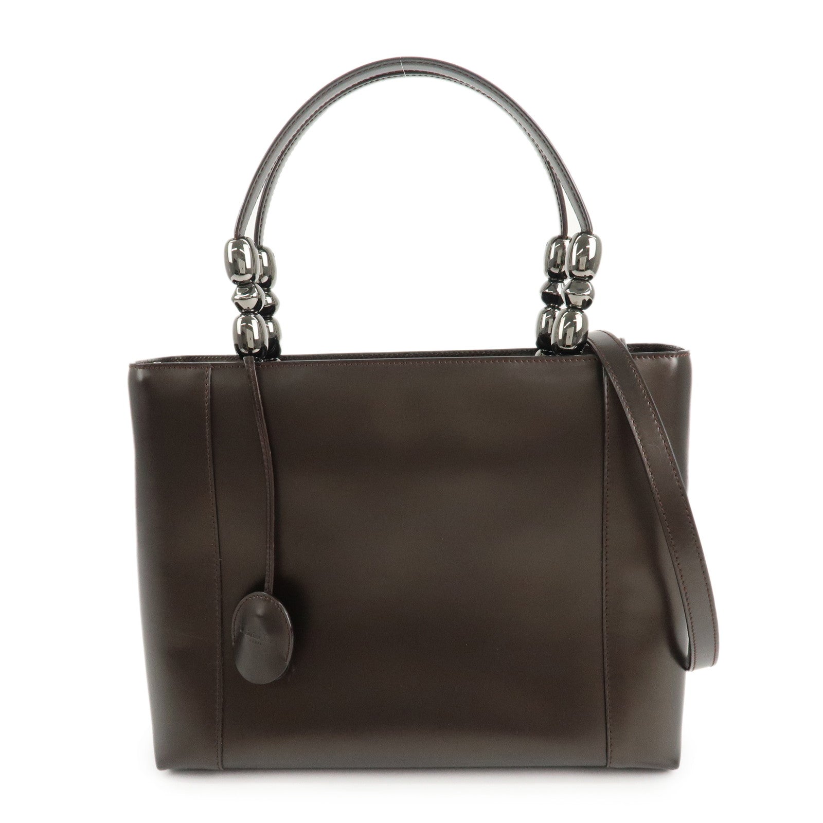 Christian-Dior-Maris-Pearl-Leather-2way-Bag-Hand-Bag-Dark-Brown