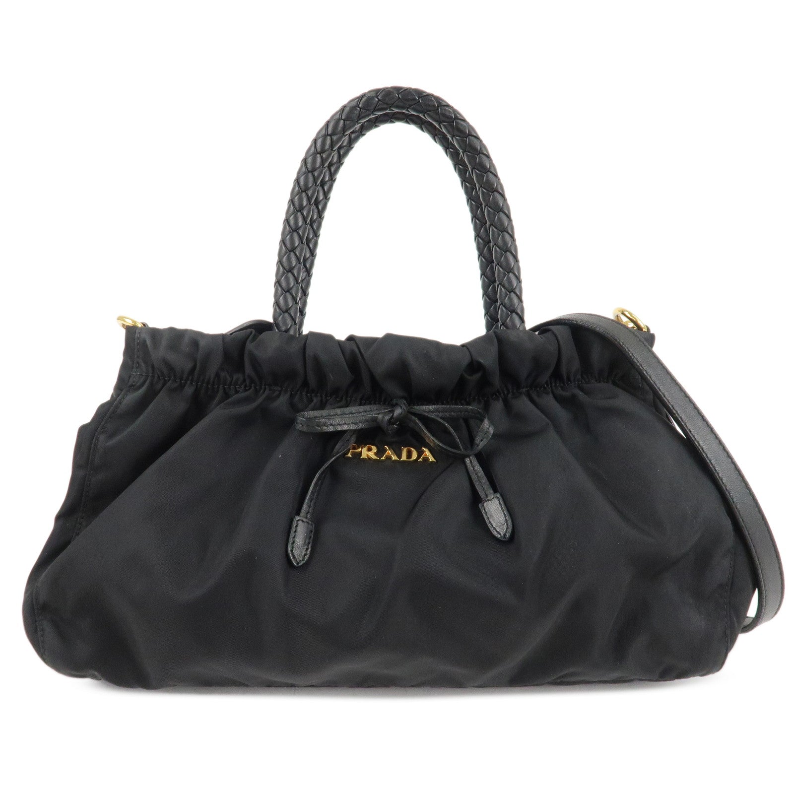 PRADA-Nylon-Leather-Ribbon-2Way-Shoulder-Bag-Black-BN1631