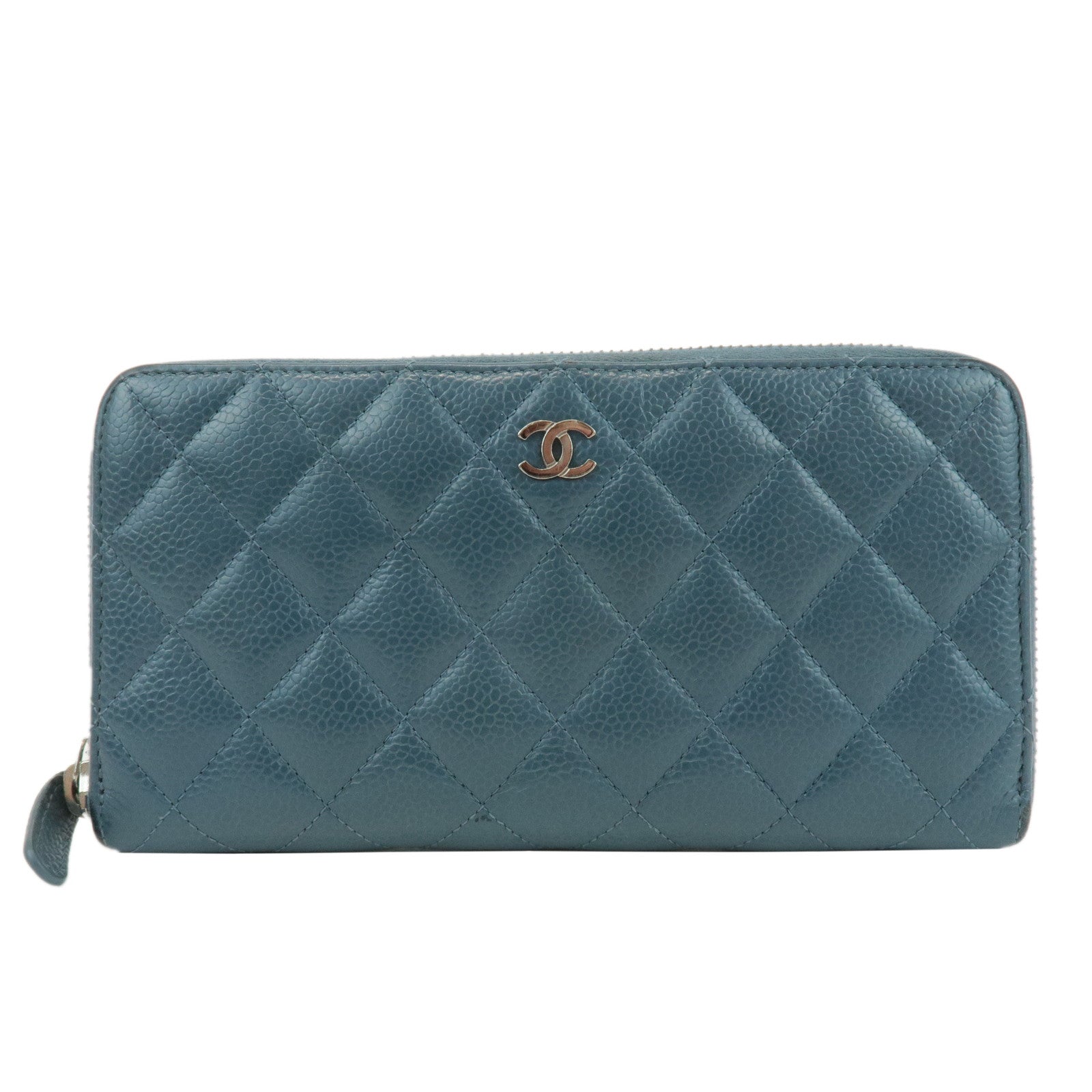 CHANEL-Matelasse-Caviar-Skin-Round-Zippy-Long-Wallet-Blue-A50097