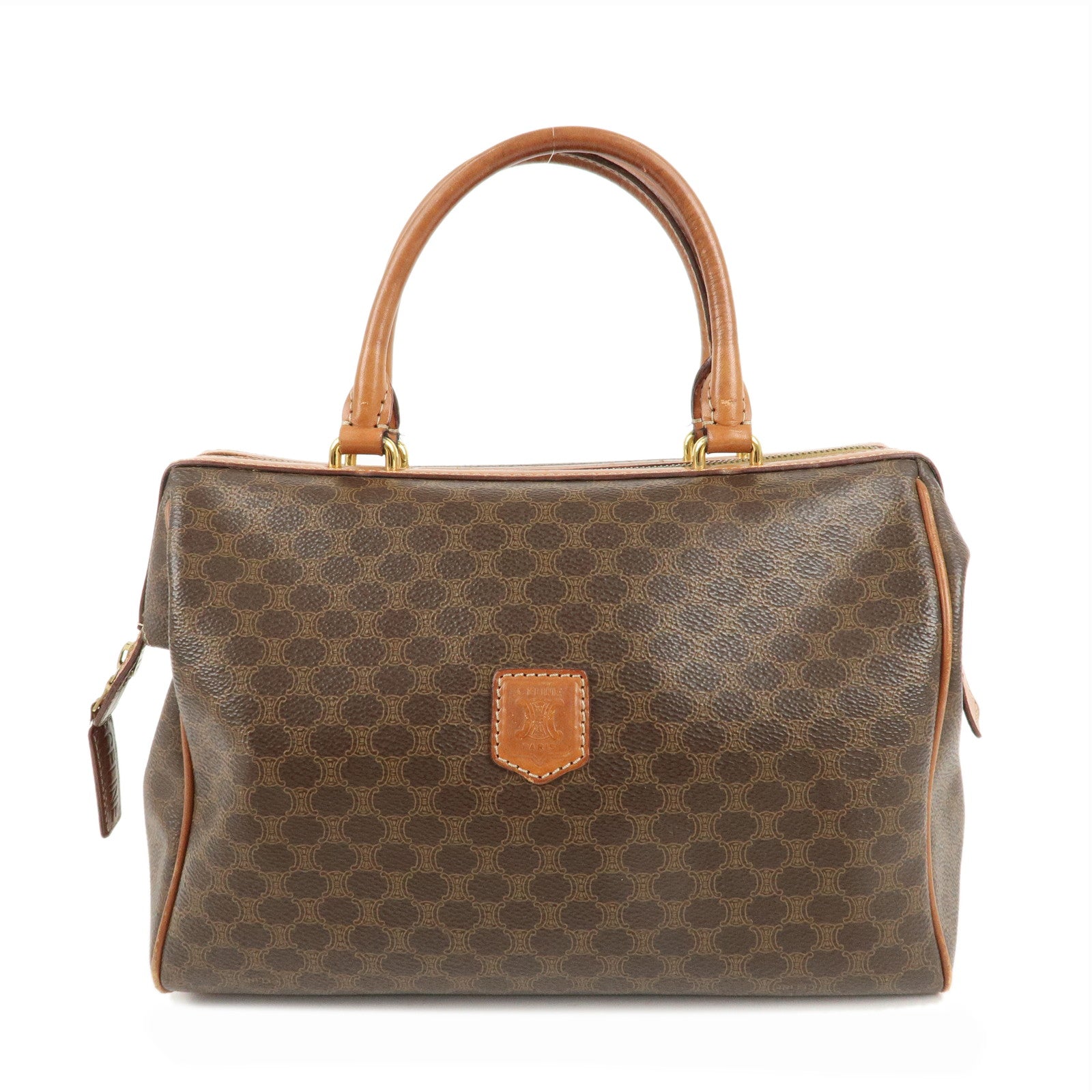 CELINE-Macadam-PVC-Leather-Boston-Bag-Hand-Bag-Brown