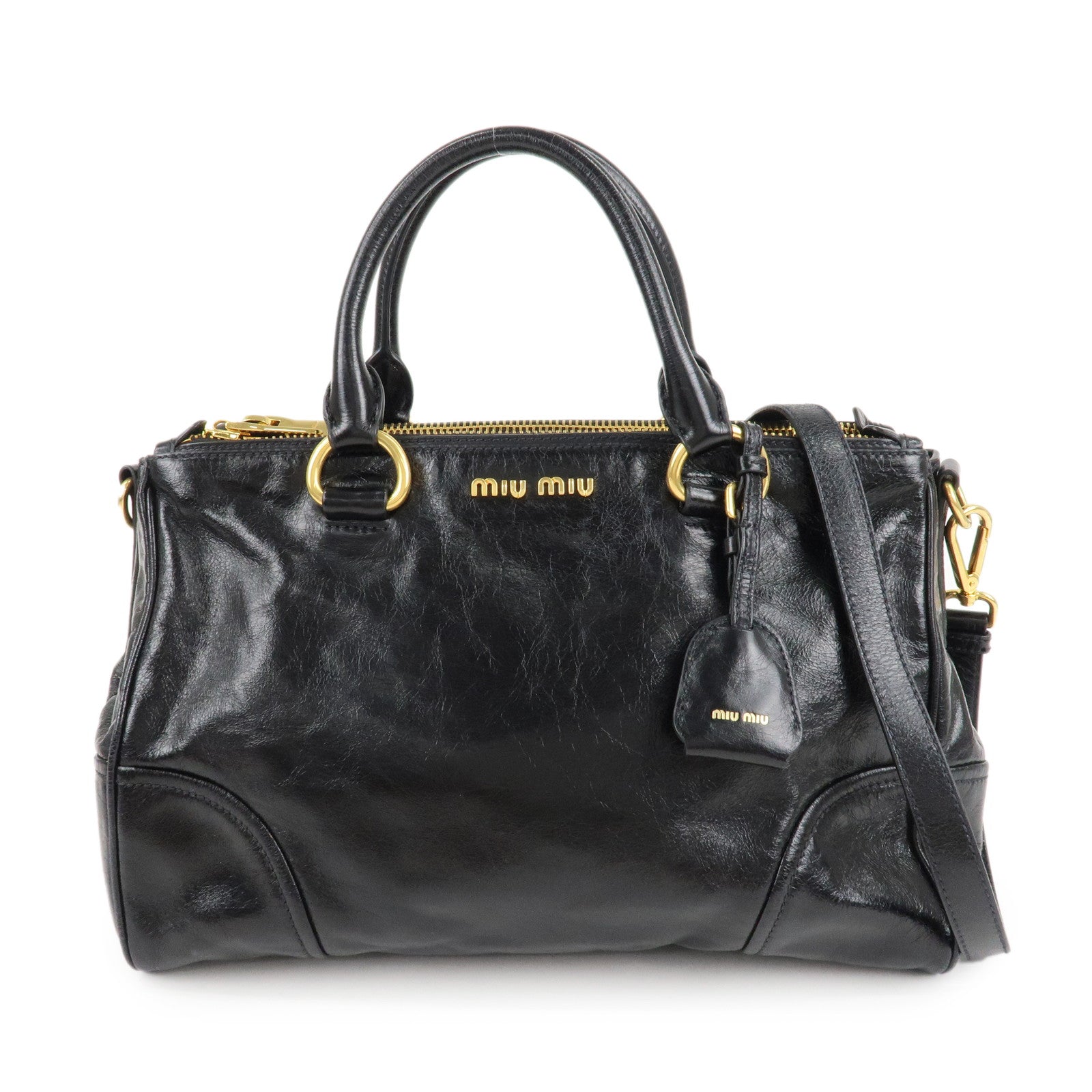 MIU-MIU-Leather-2Way-Bag-Hand-Bag-Shoulder-Bag-Black-RN1091