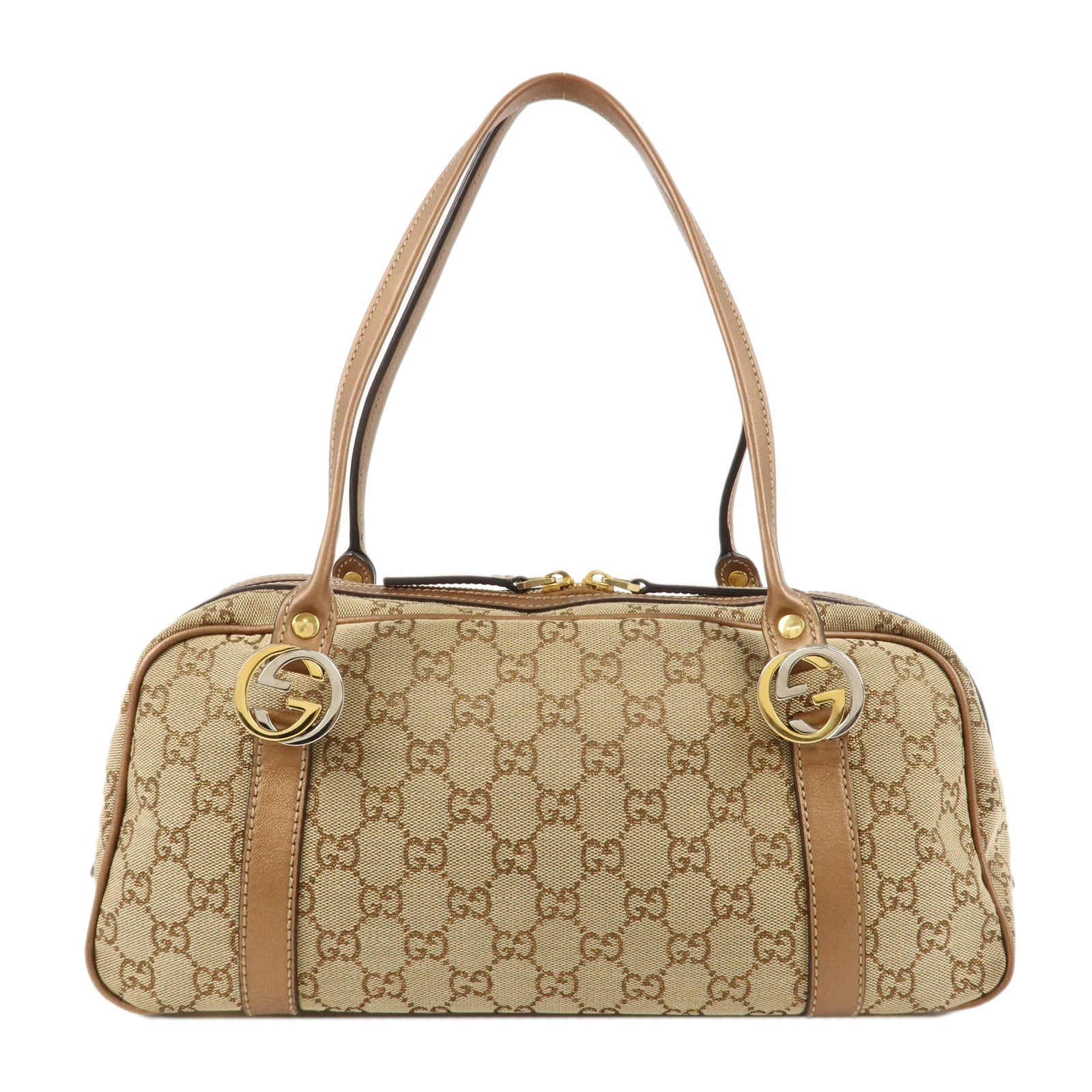 GUCCI-GG-Twins-GG-Canvas-Leather-Shoulder-Bag-Beige-Brown-232958