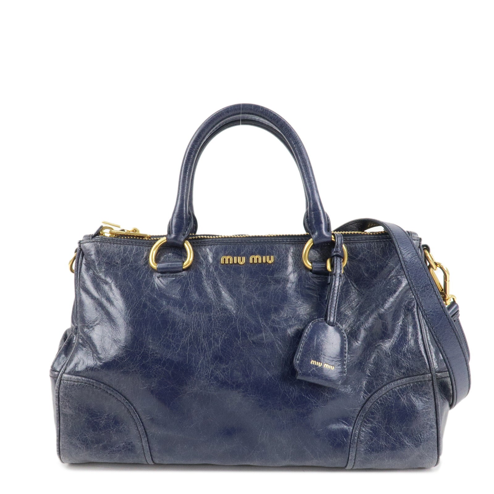 MIU-MIU-Leather-2Way-Bag-Hand-Bag-Shoulder-Bag-Blue-RN1127