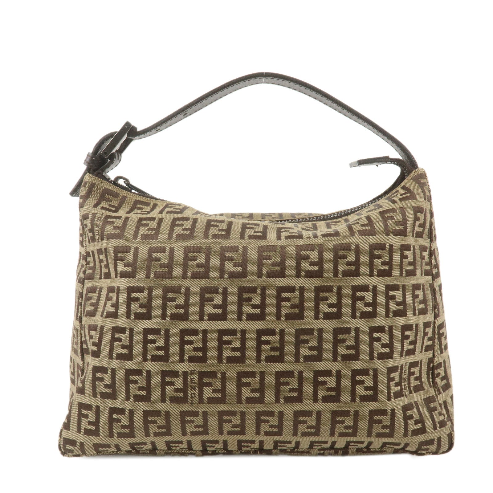 FENDI-Zucchino-Canvas-Leather-Hand-Bag-Pouch-Khaki-8N0005