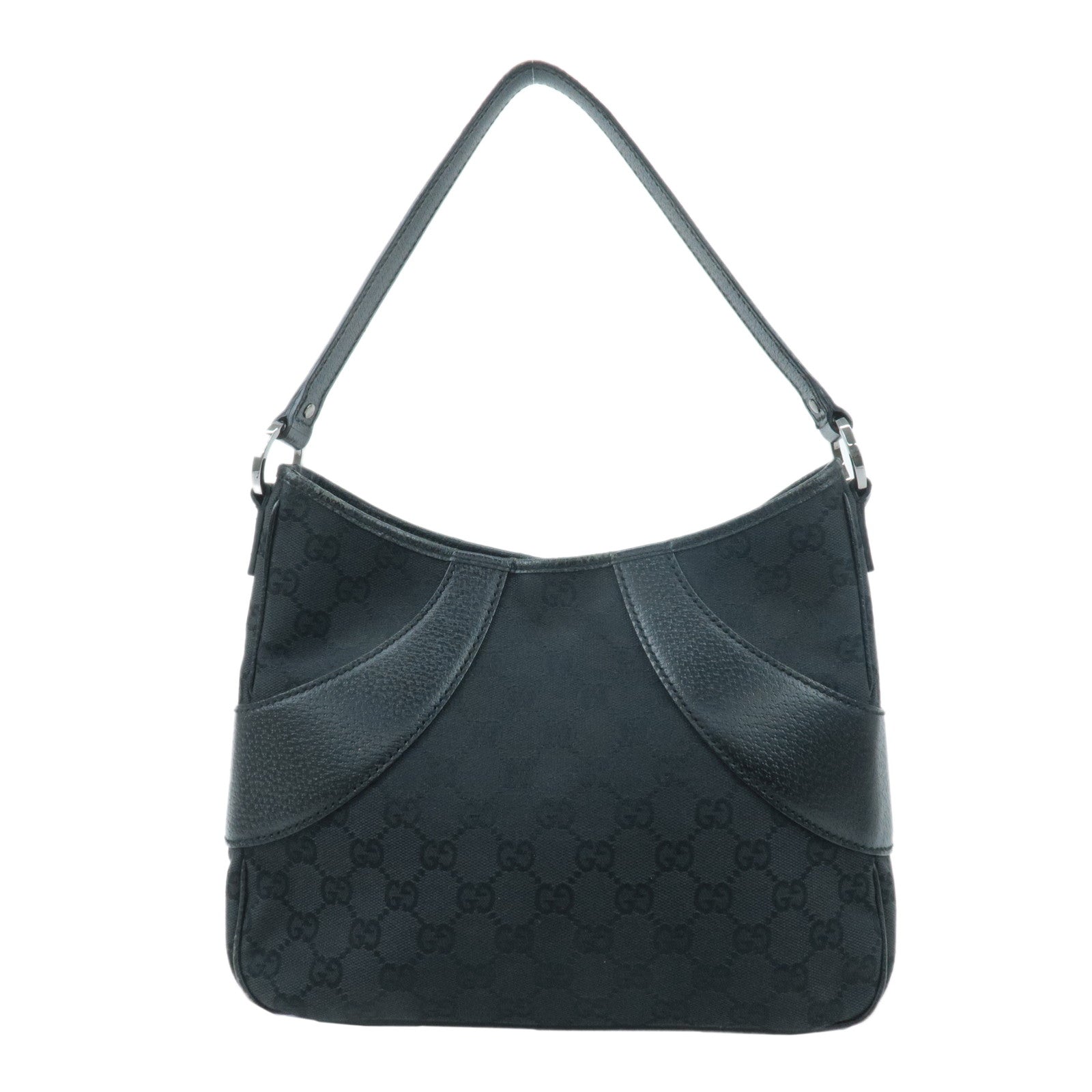 GUCCI-GG-Canvas-Leather-Shoulder-Bag-Black-113012