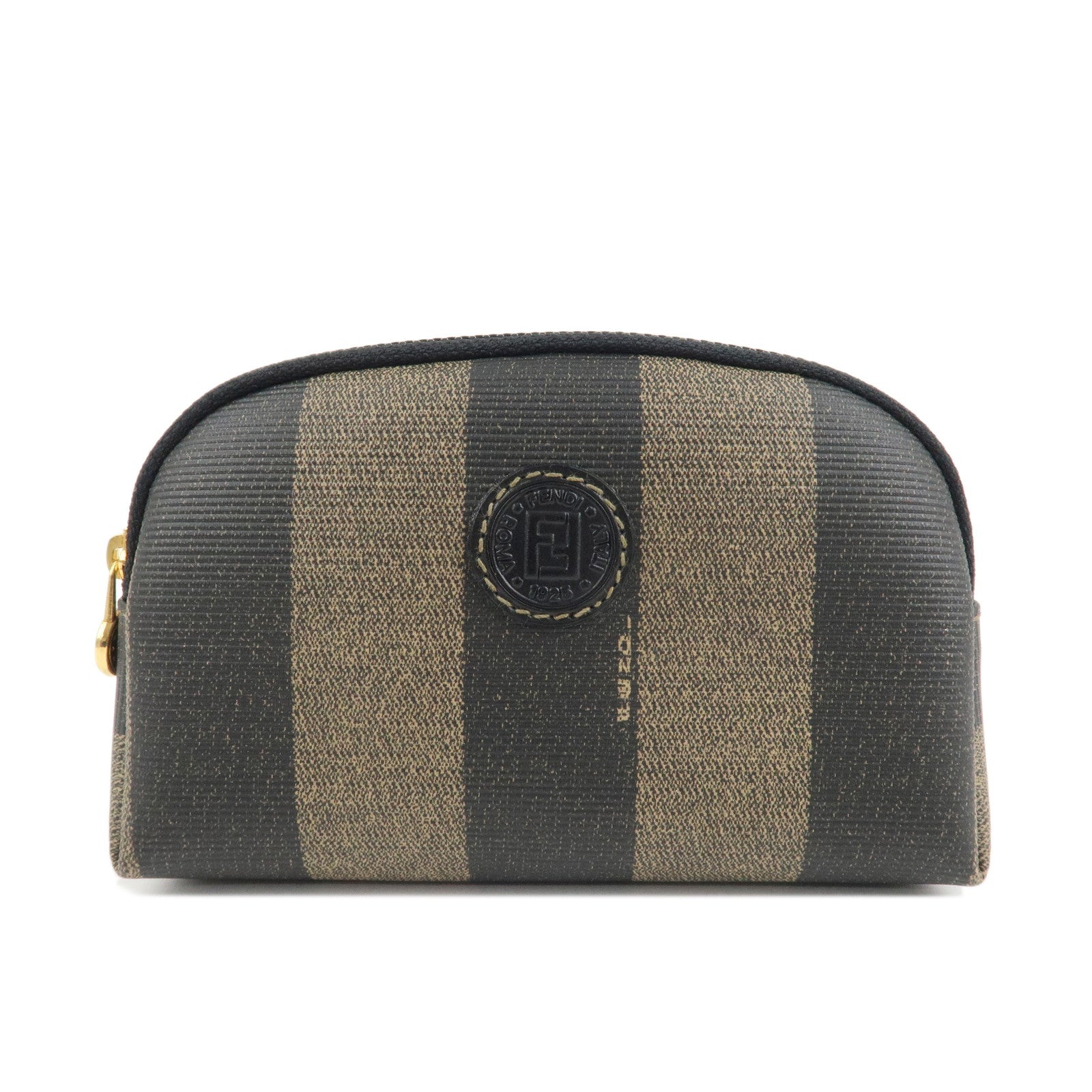 FENDI-Pequin-PVC-Leather-Pouch-Black-Brown-40510