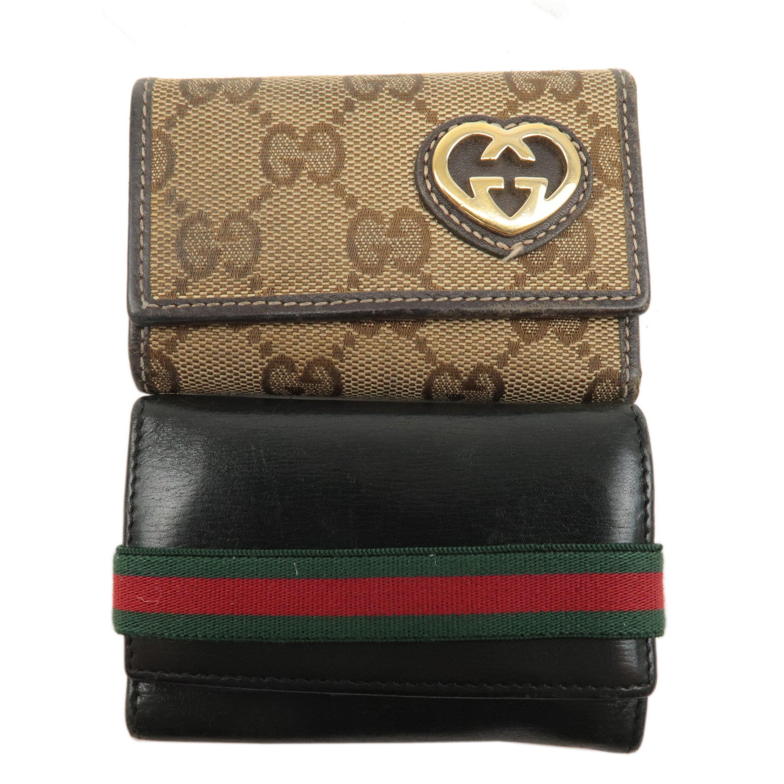 GUCCI-Set-of-2-Key-Case-Key-Chain-Black-Beige-Brown-154450-257217