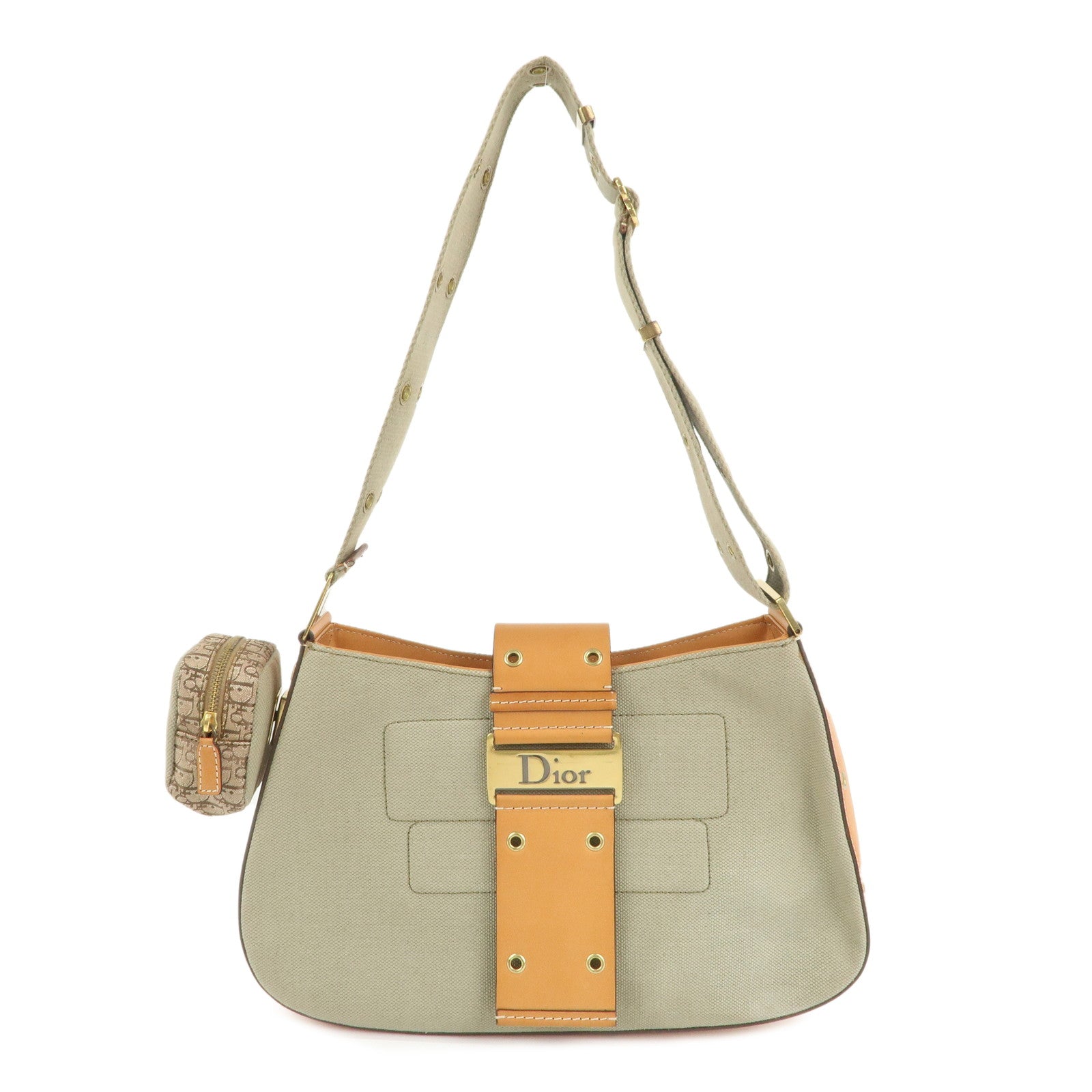 Christian-Dior-Street-Chic-Canvas-Leather-Shoulder-Bag-