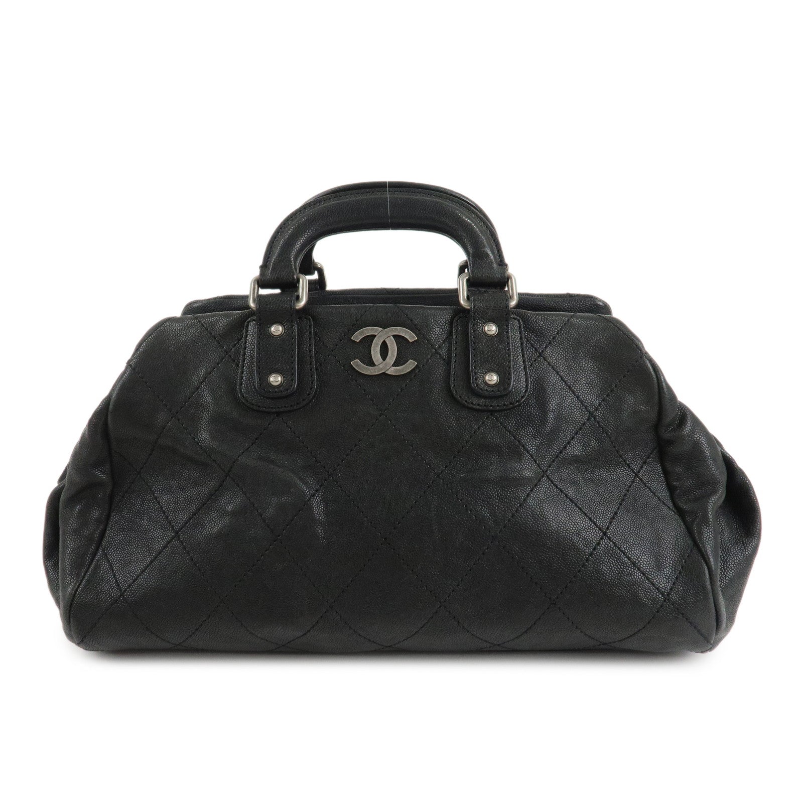 CHANEL-Matelasse-Caviar-Skin-Boston-Bag-Hand-Bag-Black-A33046