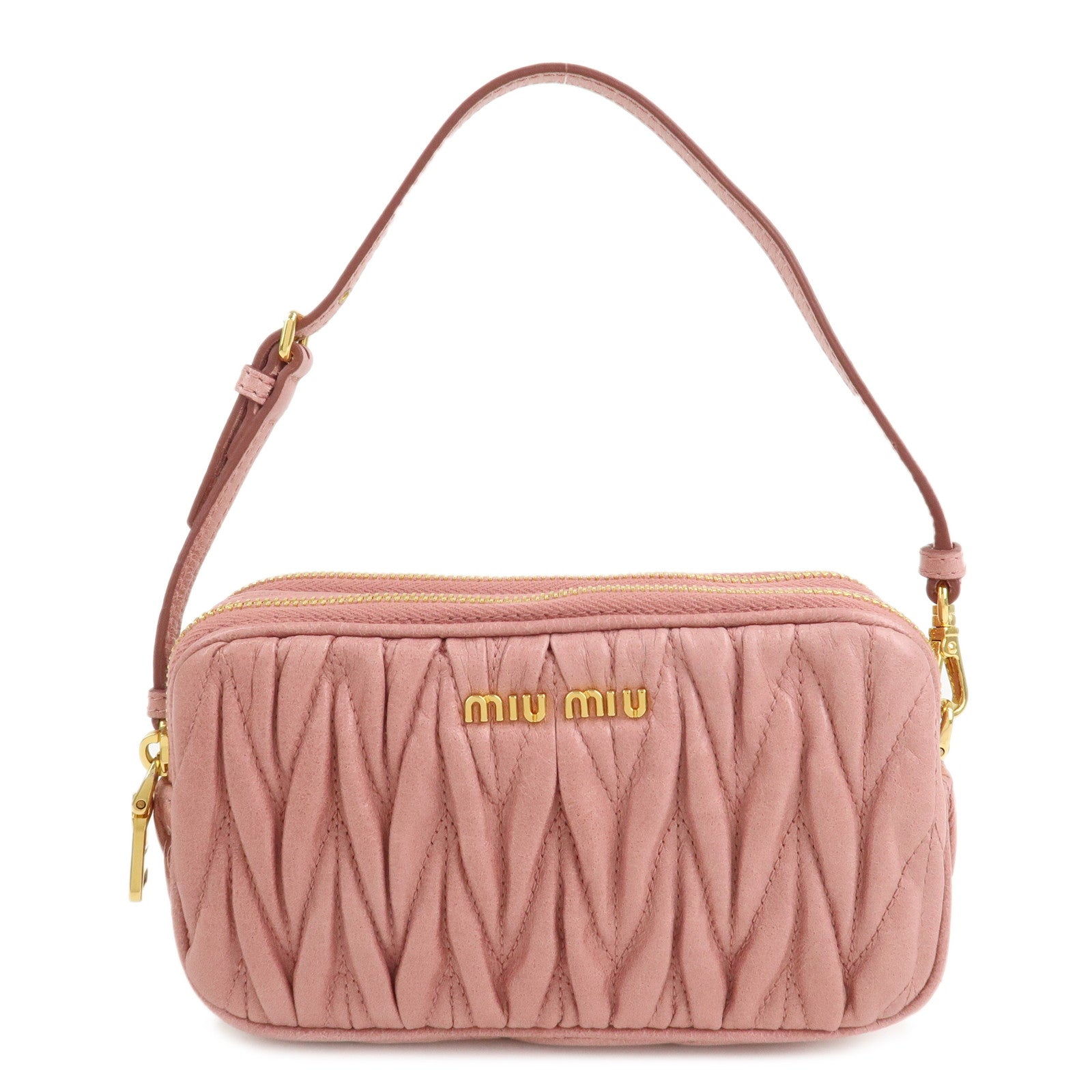 MIU-MIU-Matelasse-Leather-Pouch-Cosmetic-Pouch-Hand-Bag-Pink