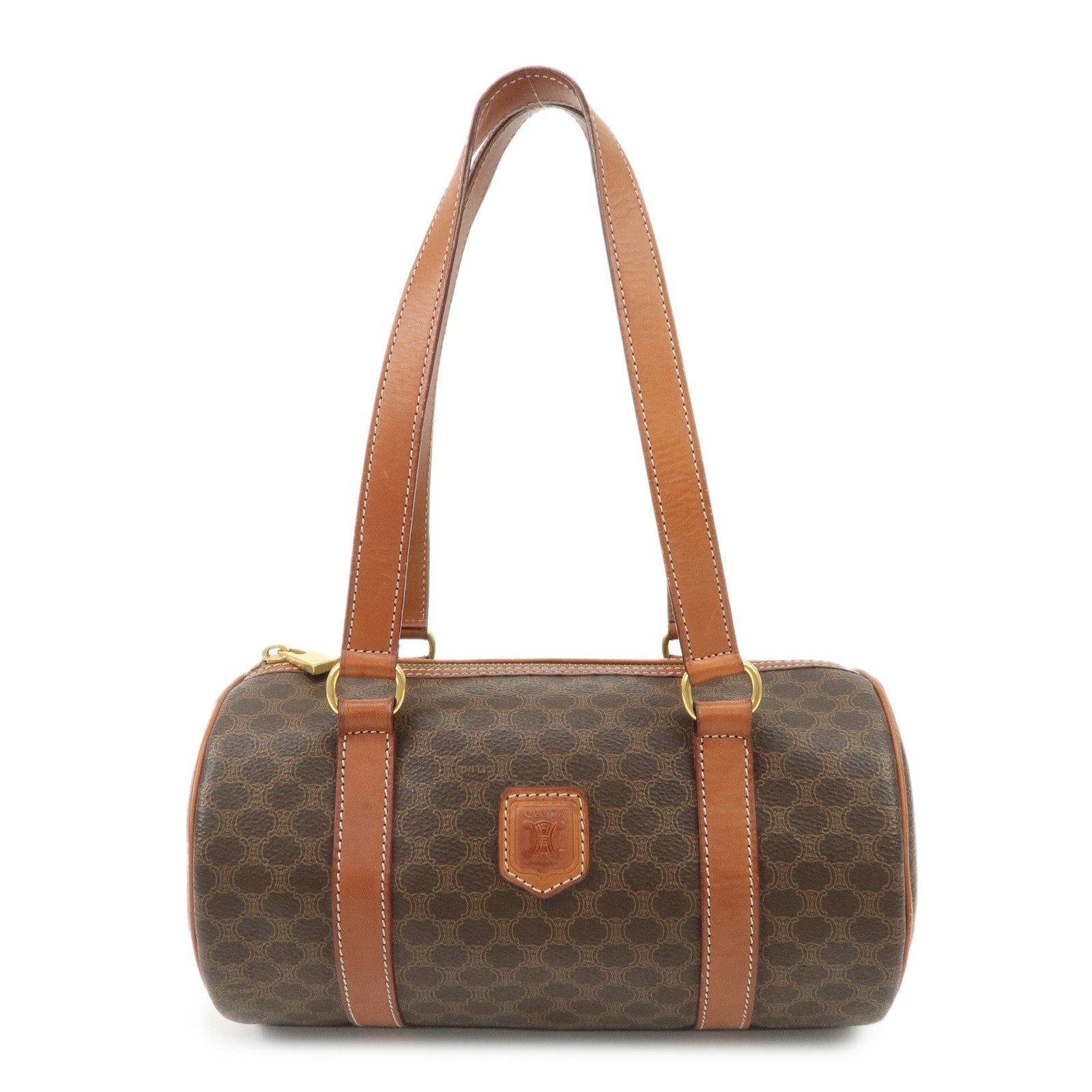 CELINE-Macadam-PVC-Leather-Boston-Bag-Brown-Dark-Brown