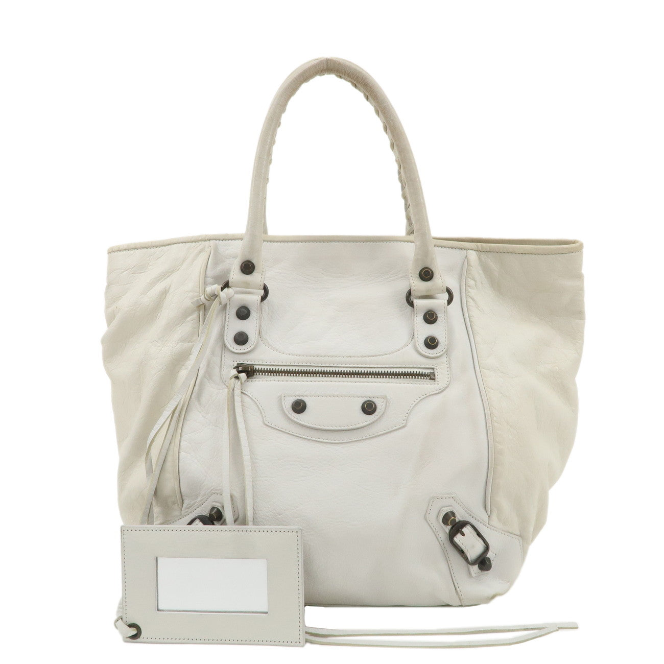 BALENCIAGA-Leather-The-Sunday-Tote-Hand-Bag-White-228750