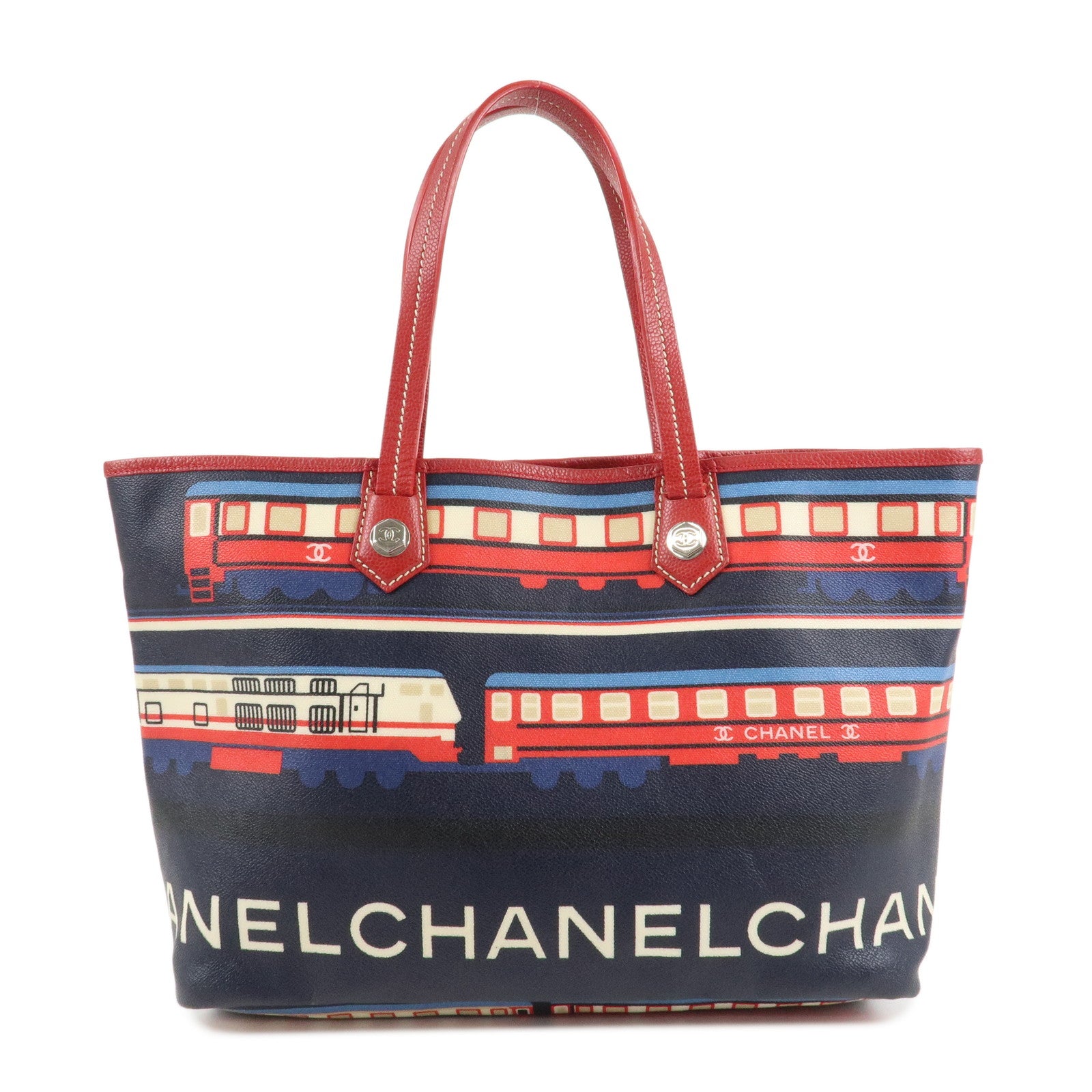 CHANEL-PVC-Leather-Central-Station-Tote-Bag-Navy-Red