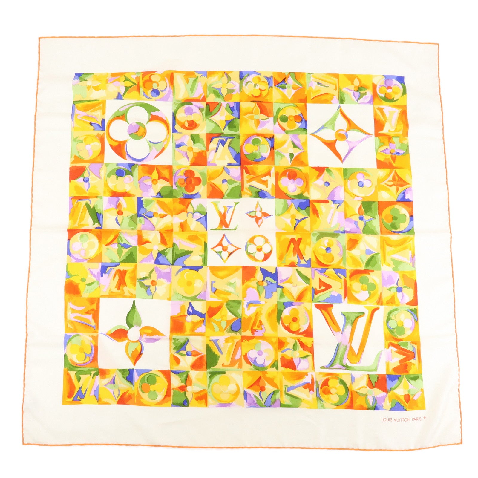 Louis-Vuitton-Carre-Silk-100%-Scarf-Au-fil-du-temps-White