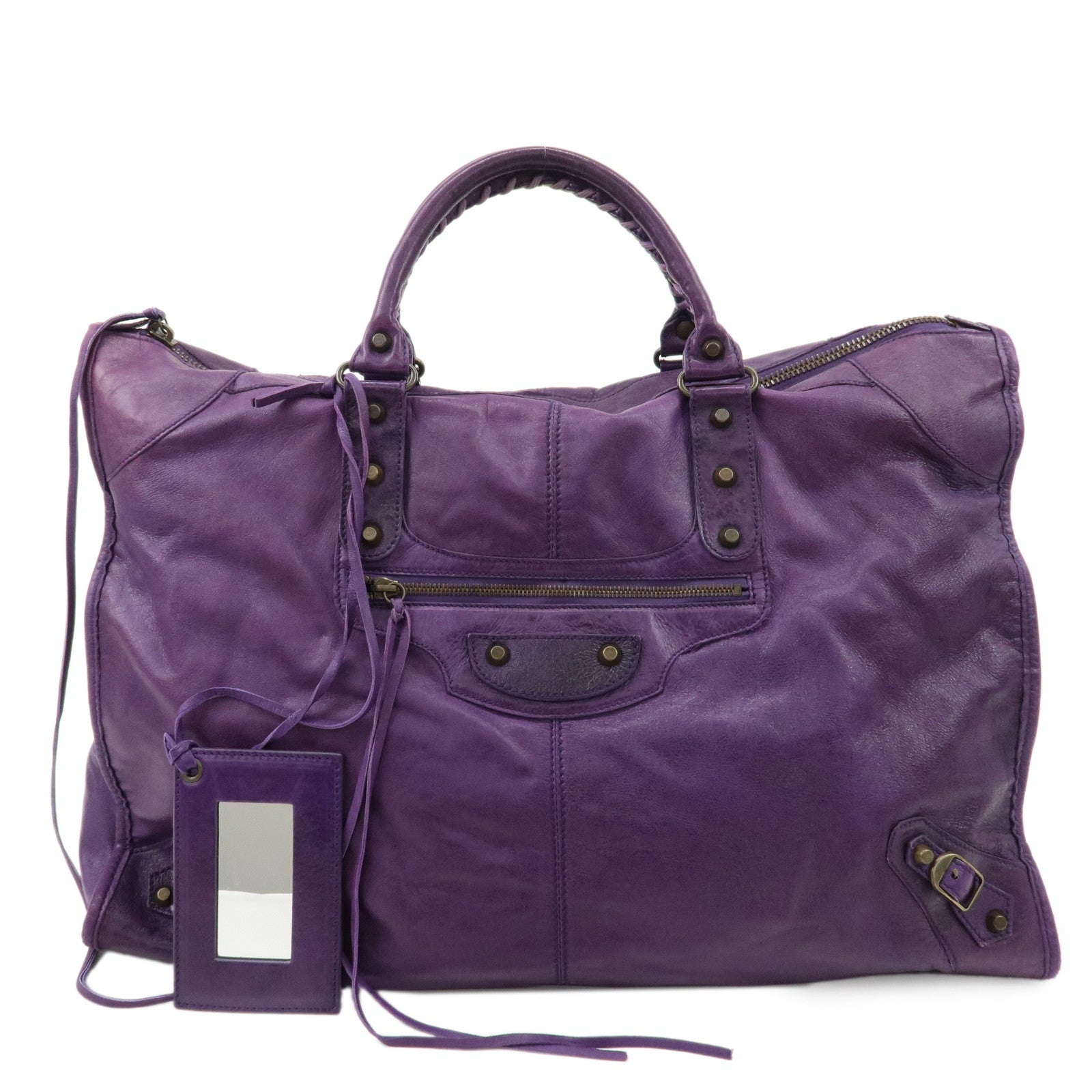 BALENCIAGA-Leather-The-Weekender-Tote-Bag-Purple-110506