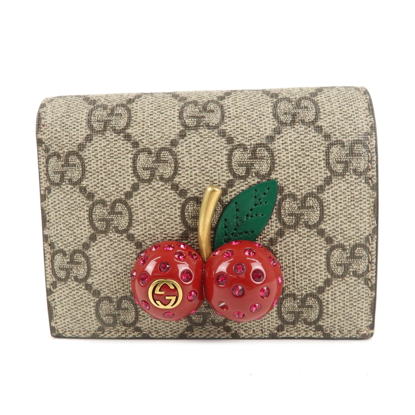 GUCCI GG Supreme Leather Cherry Compact Bi-fold Wallet 476050