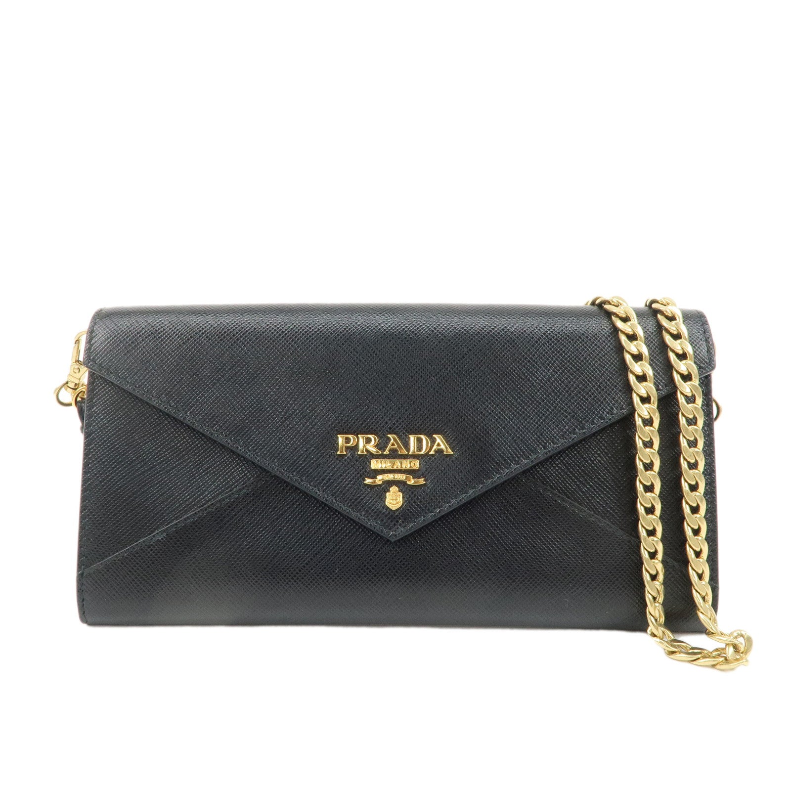 PRADA-Leather-Chain-Shoulder-Long-Wallet-Black-1DH057