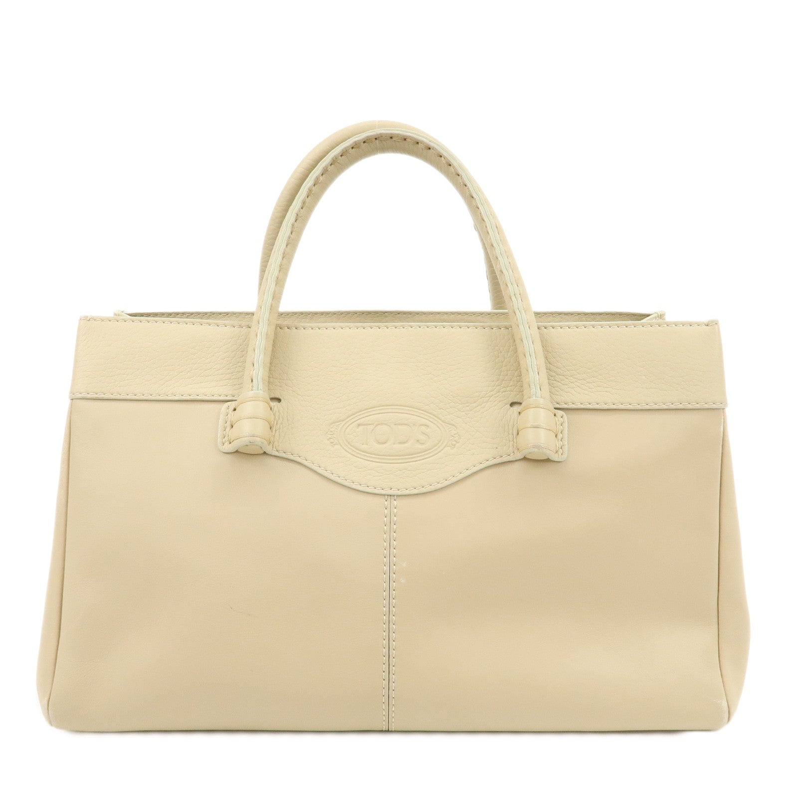 TOD
S-Logo-Leather-Tote-Bag-Hand-Bag-Beige-Cream