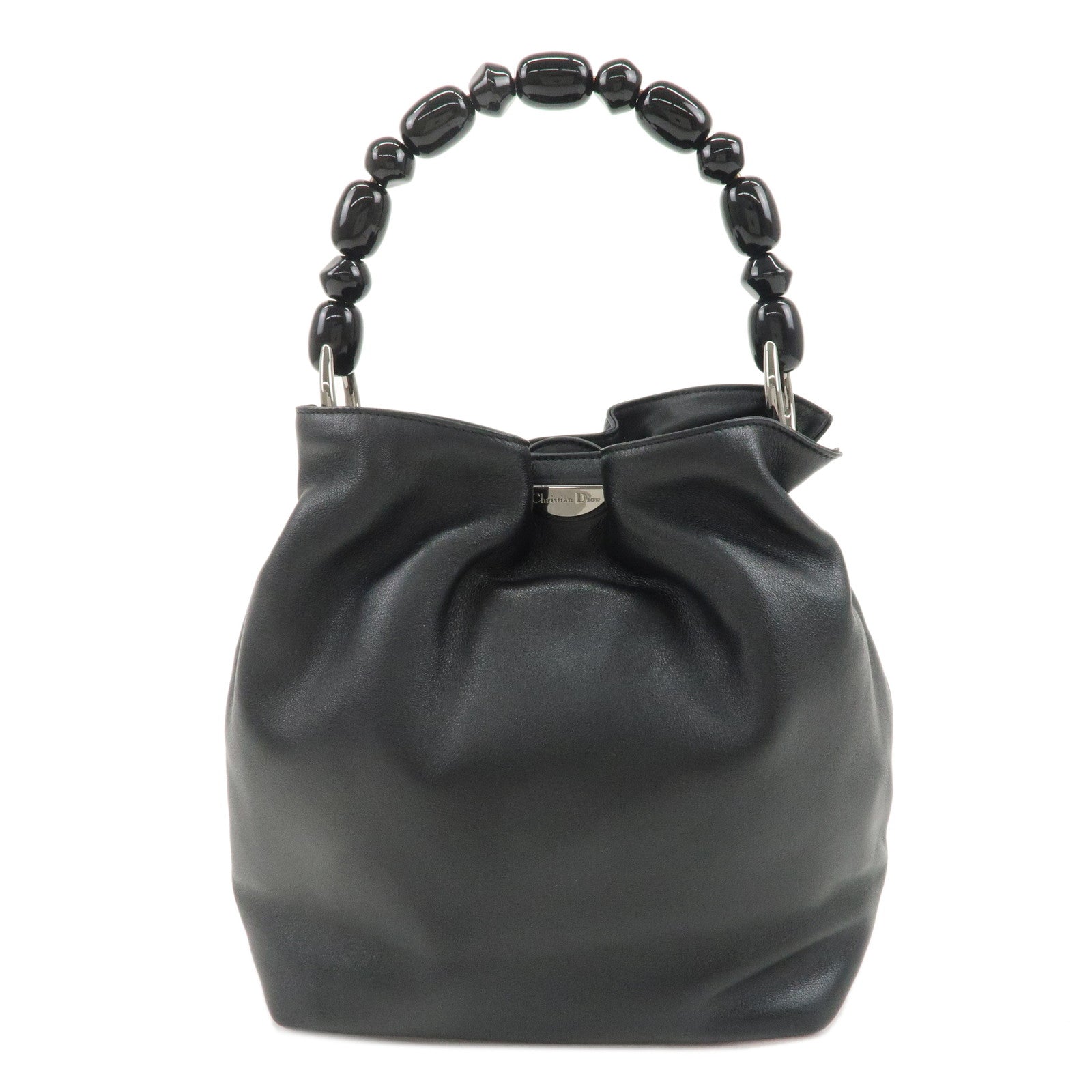 Christian-Dior-Maris-Pearl-Leather-Handbag-Black