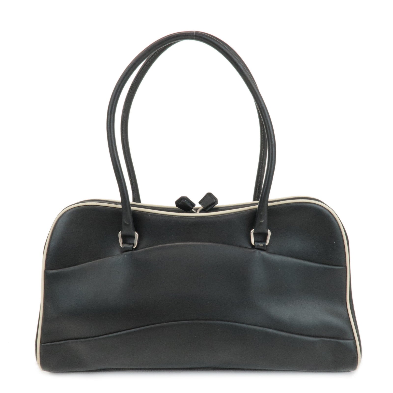 PRADA-Leather-Clasp-Purse-Shoulder-Bag-Tote-Bag-Black-B11103