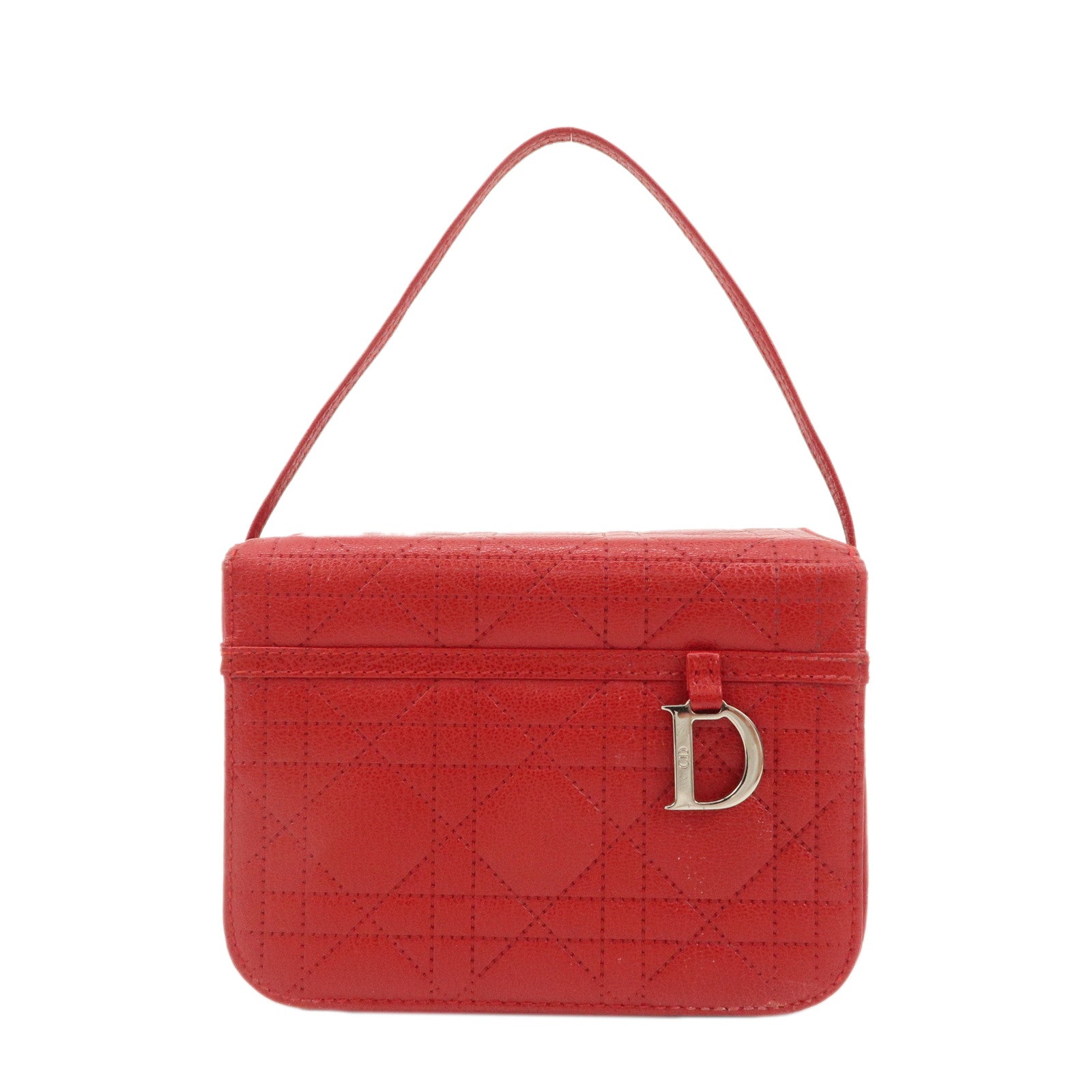 Christian-Dior-Leather-Cannage-Vanity-Bag-Hand-Bag-Red