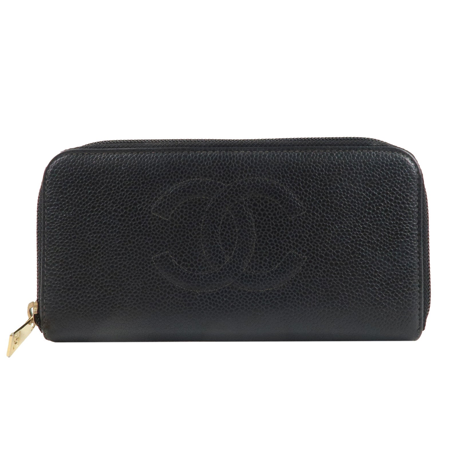 CHANEL-Caviar-Skin-Round-Zippy-Long-Wallet-Black-A13228