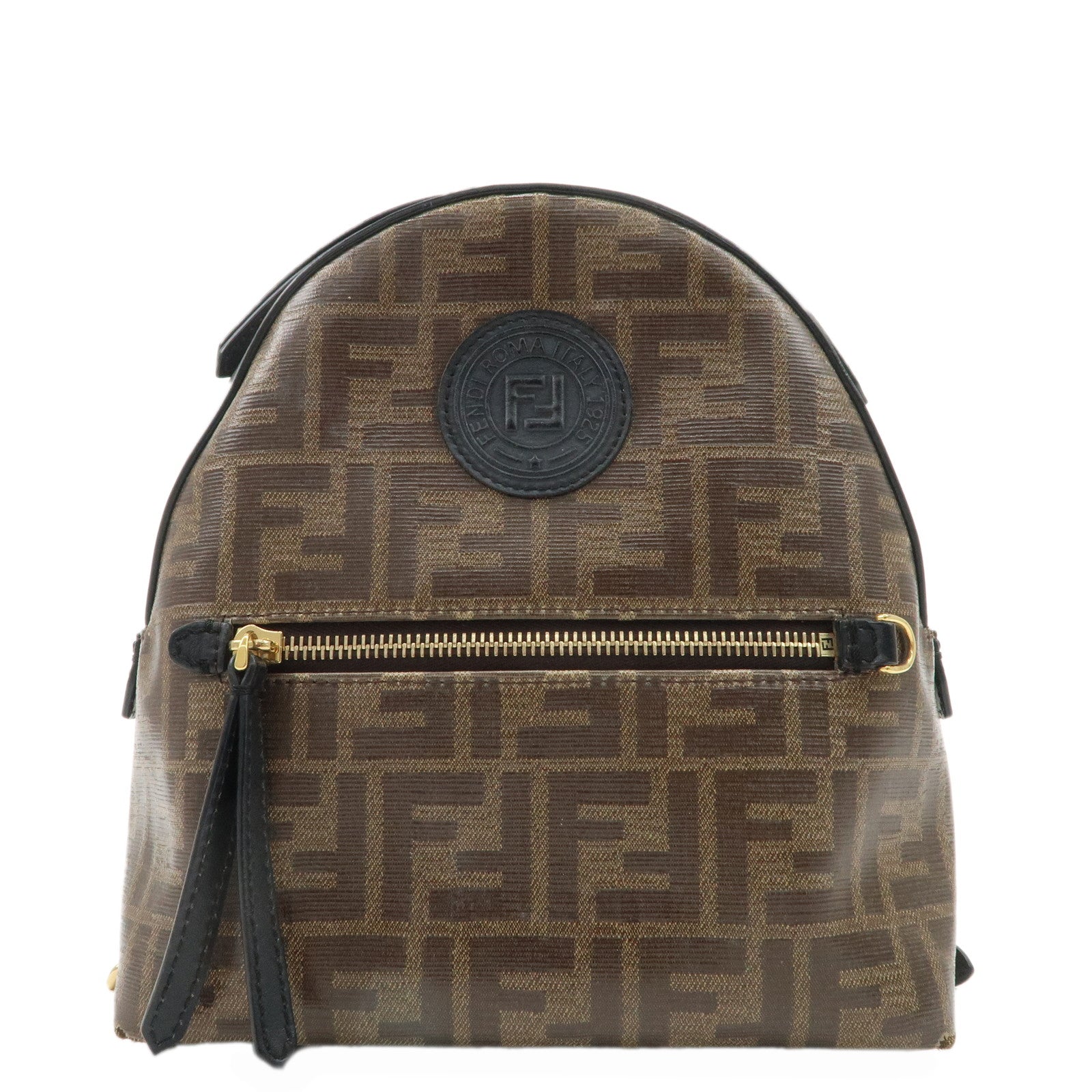 FENDI-Zucca-Print-PVC-Leather-Chain-Backpack-Brown-8BZ038