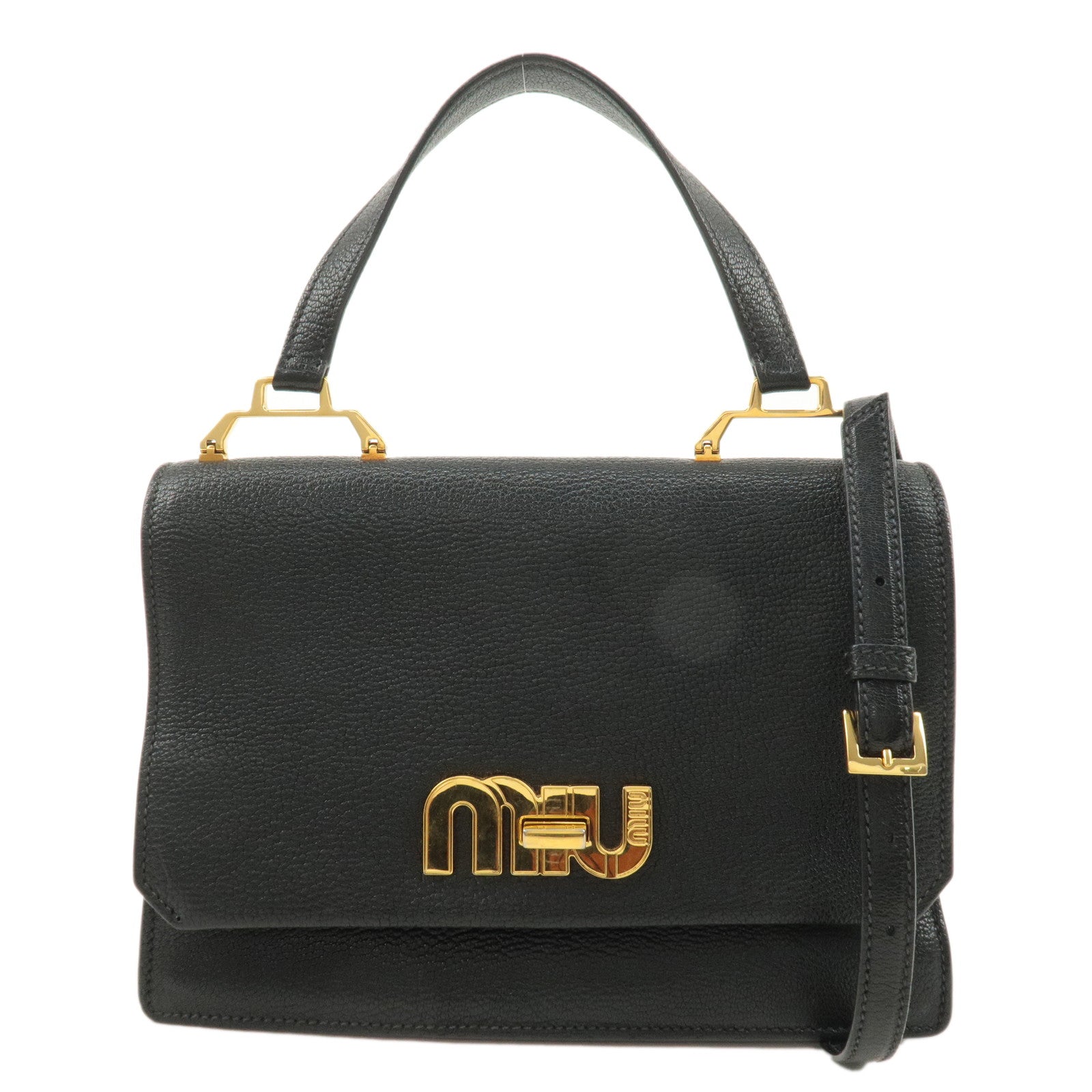 MIU MIU Leather 2WAY Hand Bag Shoulder Bag Black