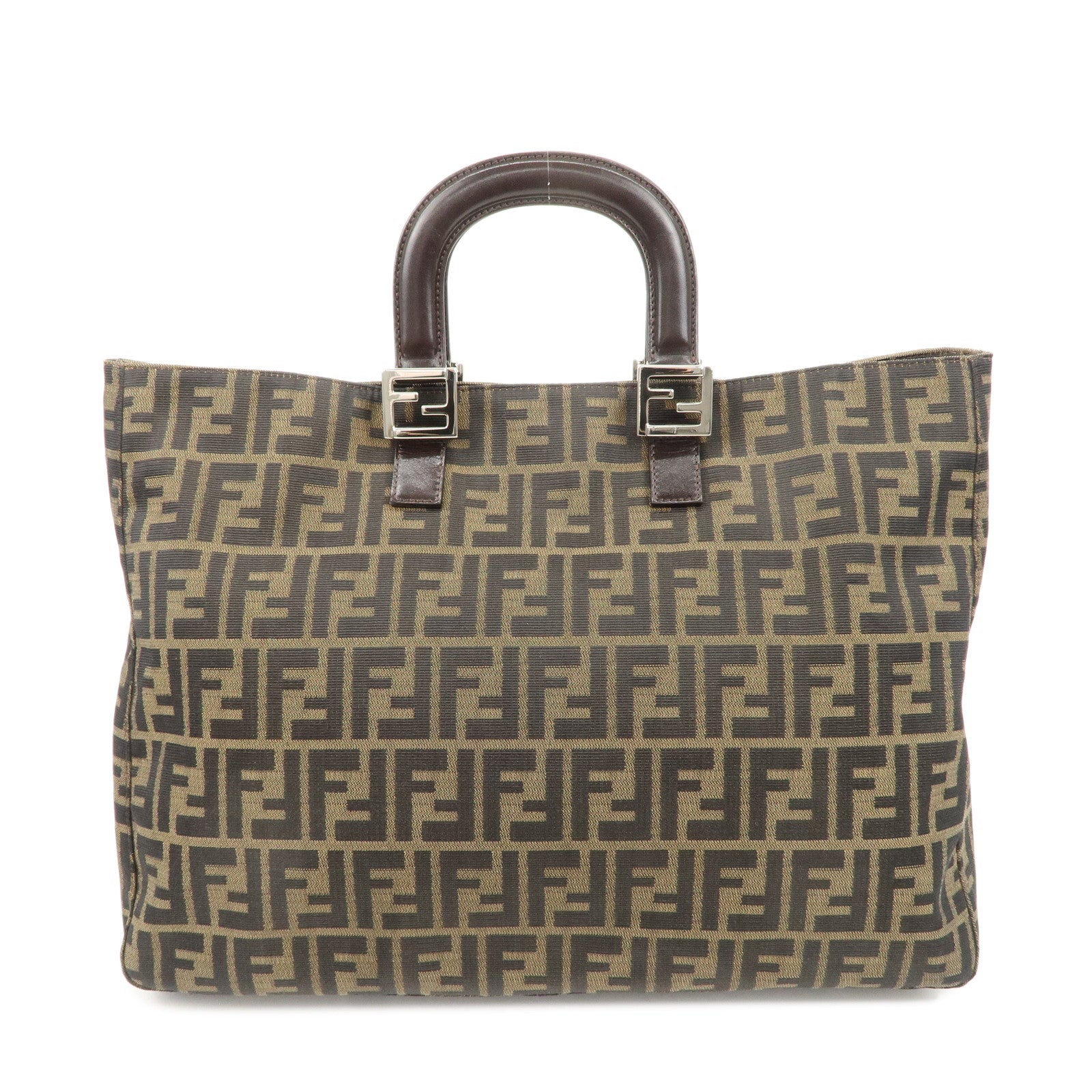 FENDI-Zucca-Canvas-Leather-Tote-Bag-Hand-Bag-Brown-Black-26329