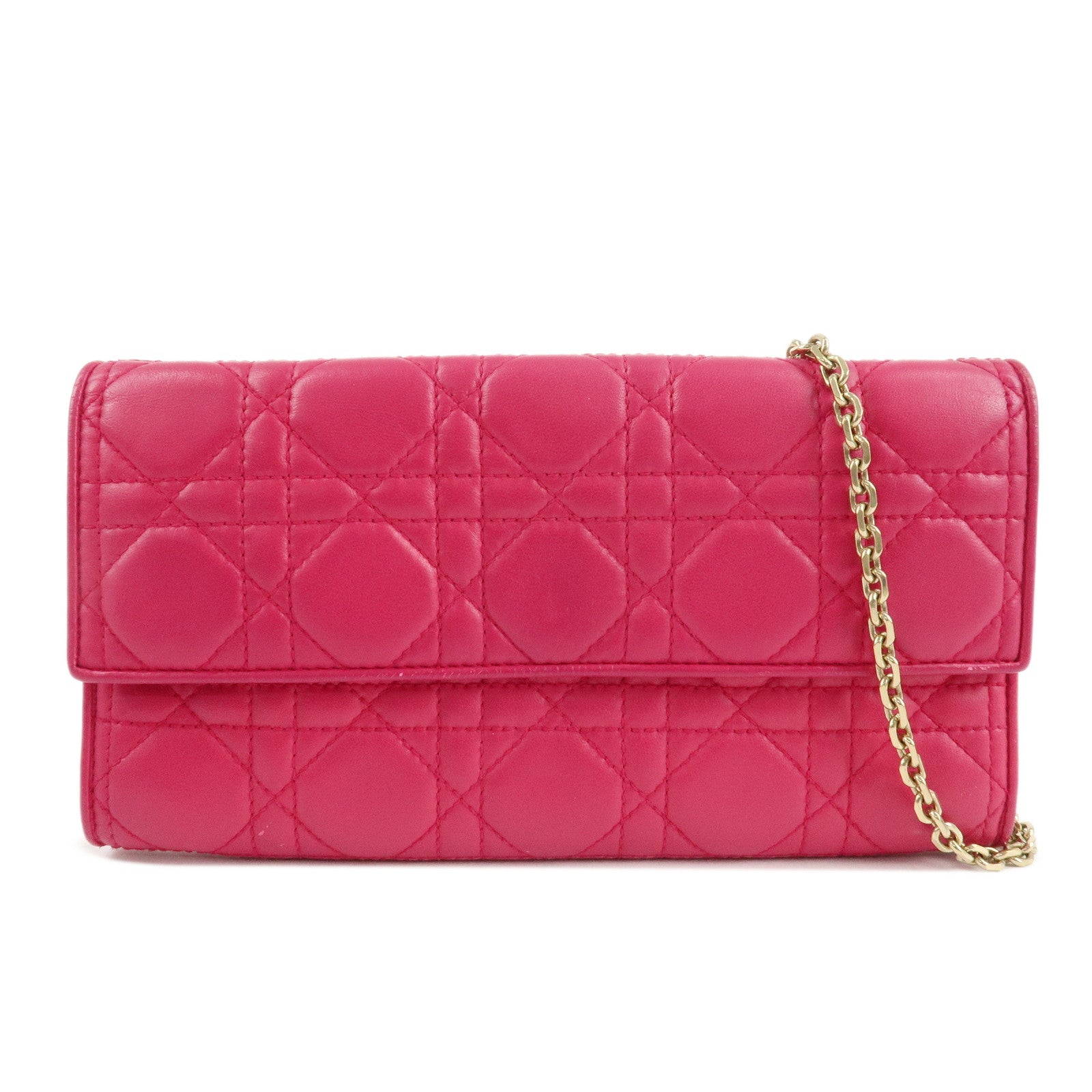 Christian-Dior-Cannage-Leather-Chain-Long-Wallet-Pink