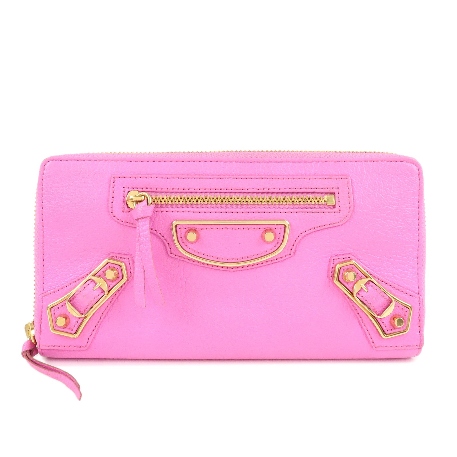 BALENCIAGA-Leather-Classic-Continental-Zip-Wallet-Pink-390187