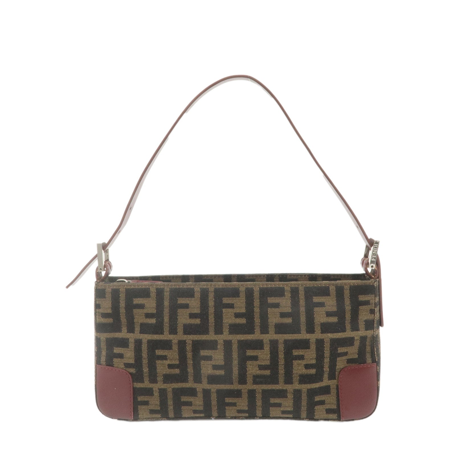 FENDI-Zucca-Canvas-Leather-Shoulder-Bag-Brown-Bordeaux-8BR207