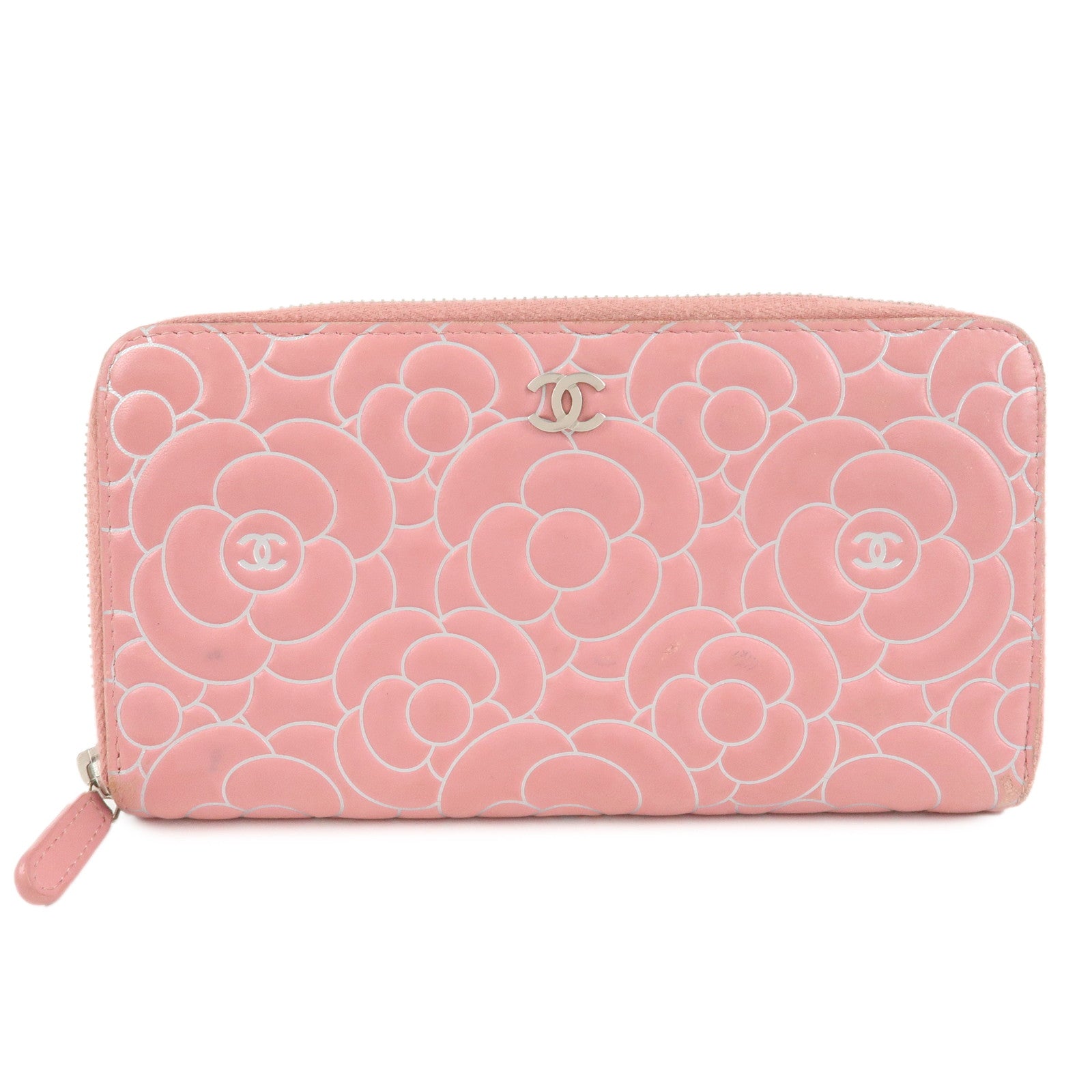 CHANEL-Camellia-Lamb-Skin-Long-Zippy-Wallet-Pink-A50085