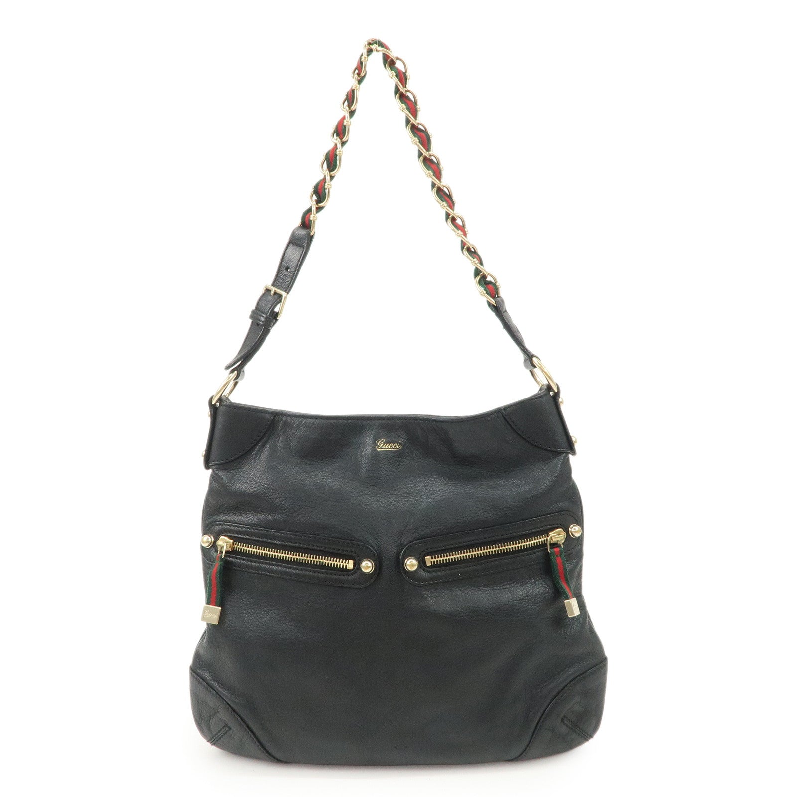 GUCCI-Sherry-Leather-Chain-Shoulder-Bag-Studs-Black-154392